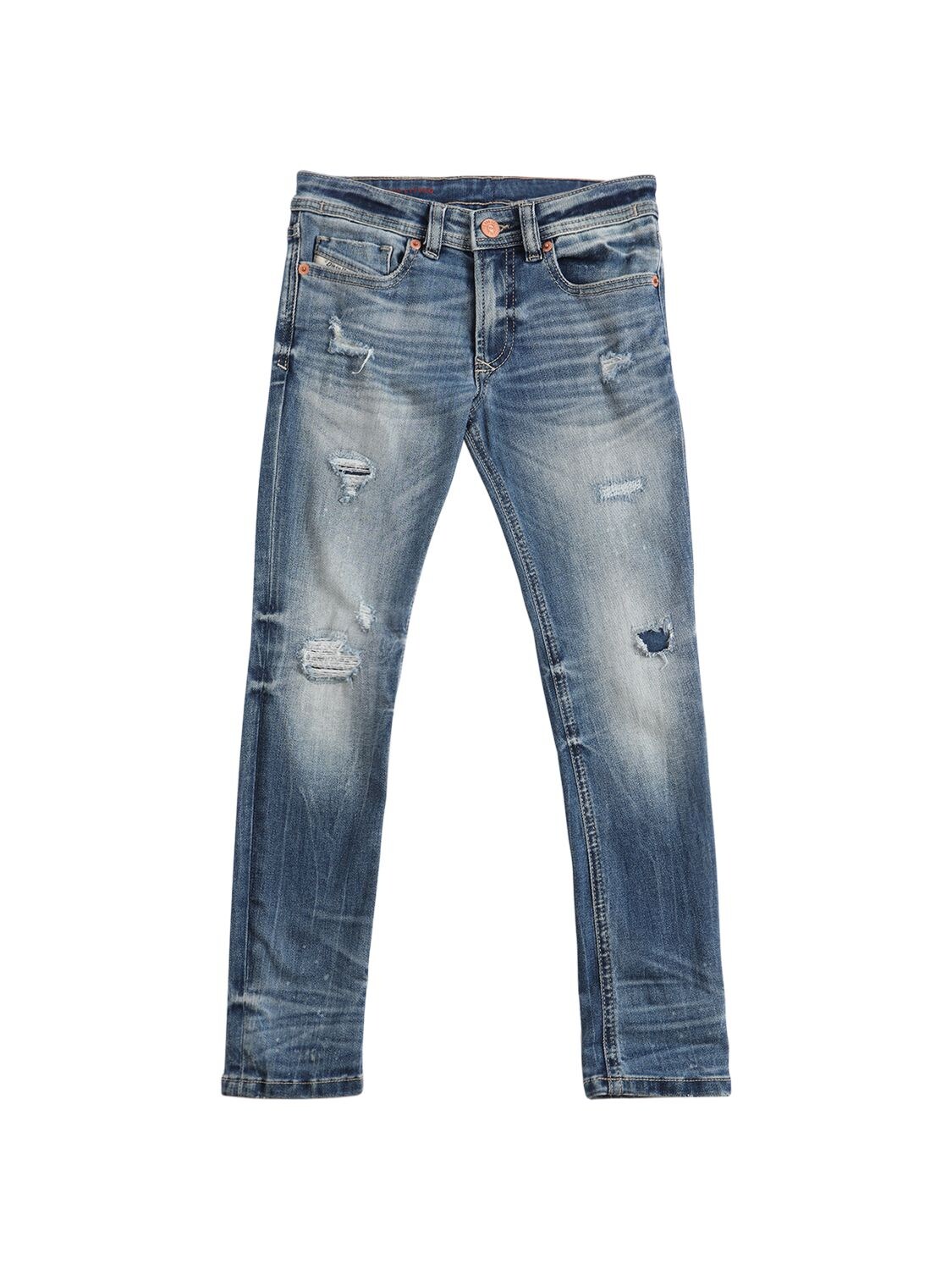 Distressed Stretch Cotton Denim Jeans