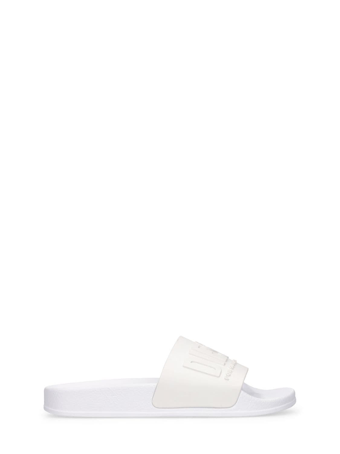 Diesel Kids' Logo Rubber Slide Sandals In White