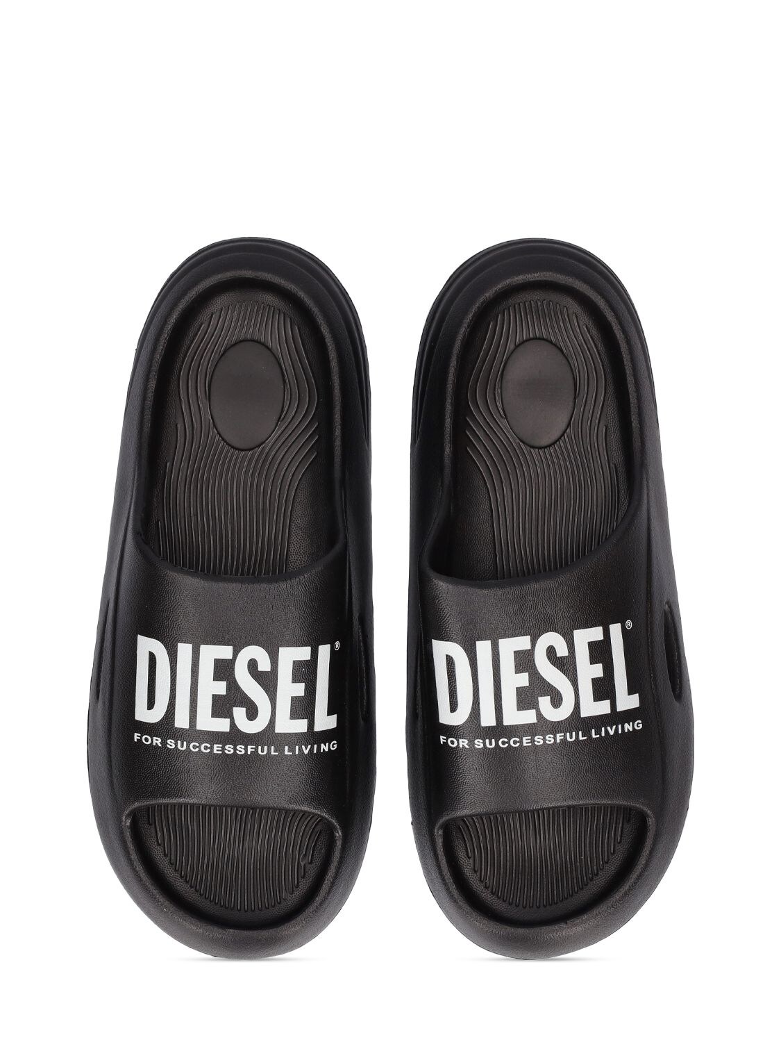 Shop Diesel Logo Print Slide Sandals In Black