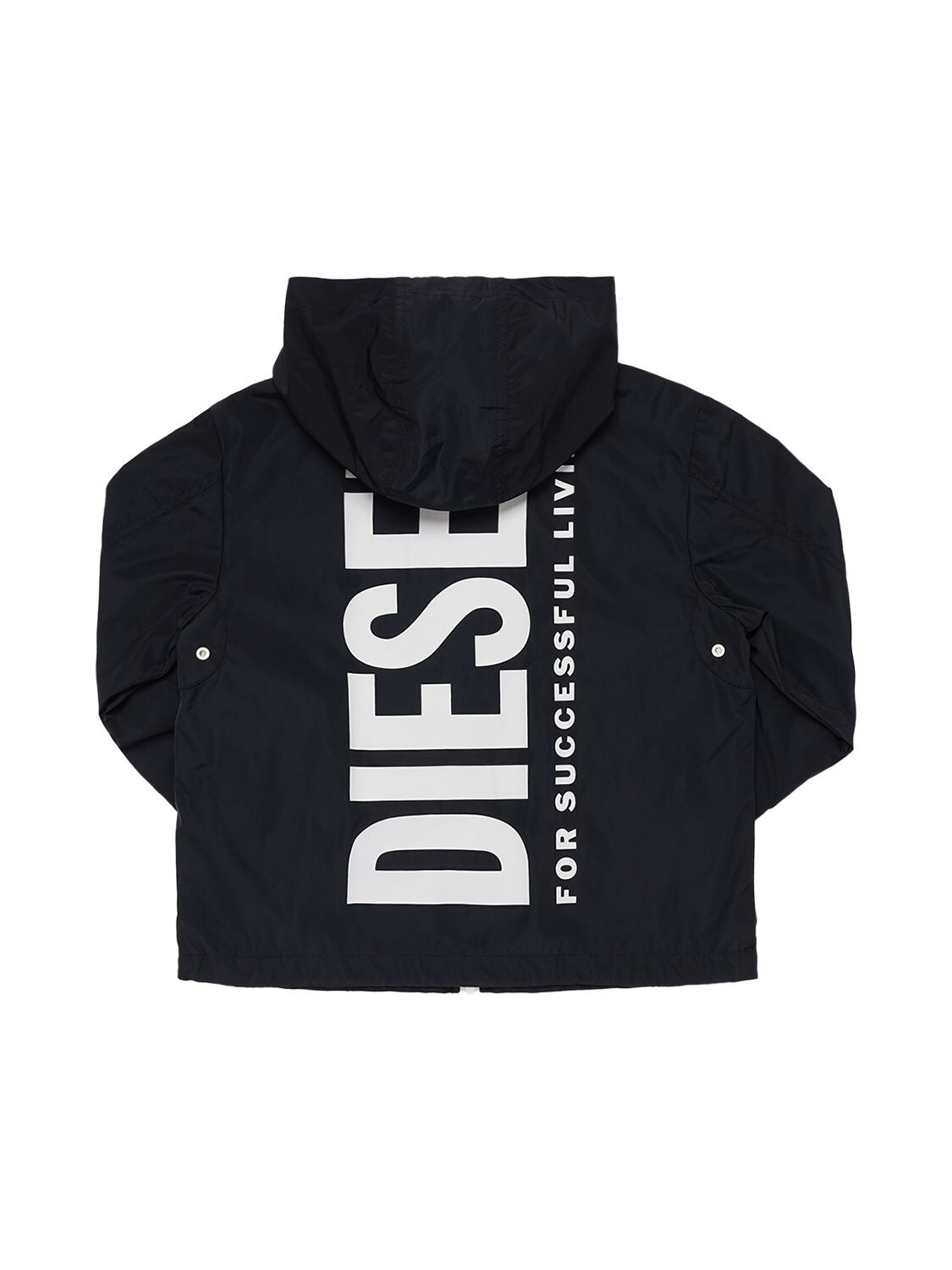 Diesel Kids' Logo Print Nylon Windbreaker Jacket In Black