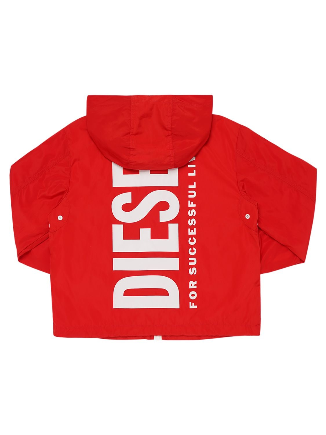 Diesel Kids' Logo Print Nylon Windbreaker Jacket In Red