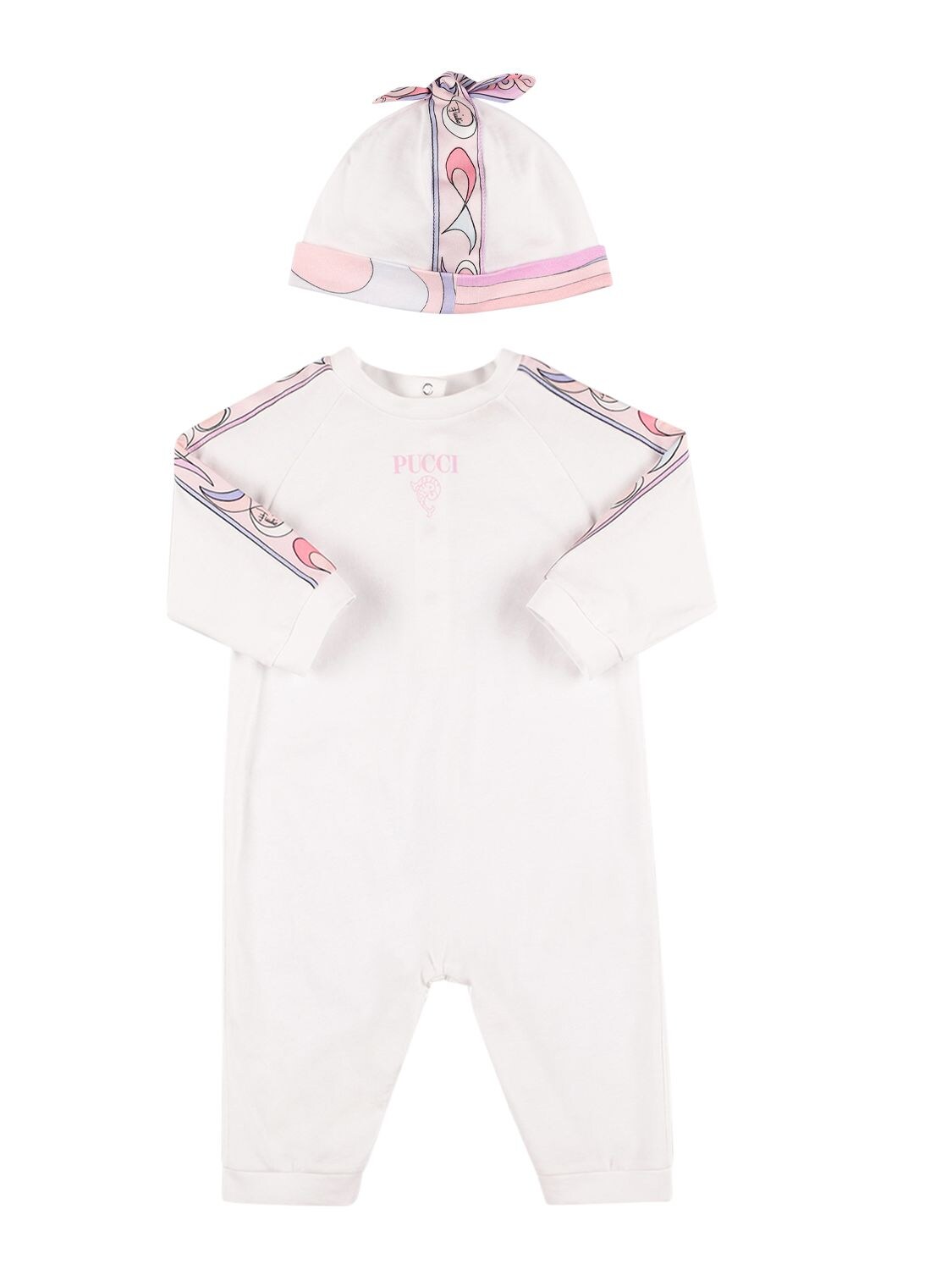 Pucci Babies' Organic Cotton Jersey Romper & Hat In White