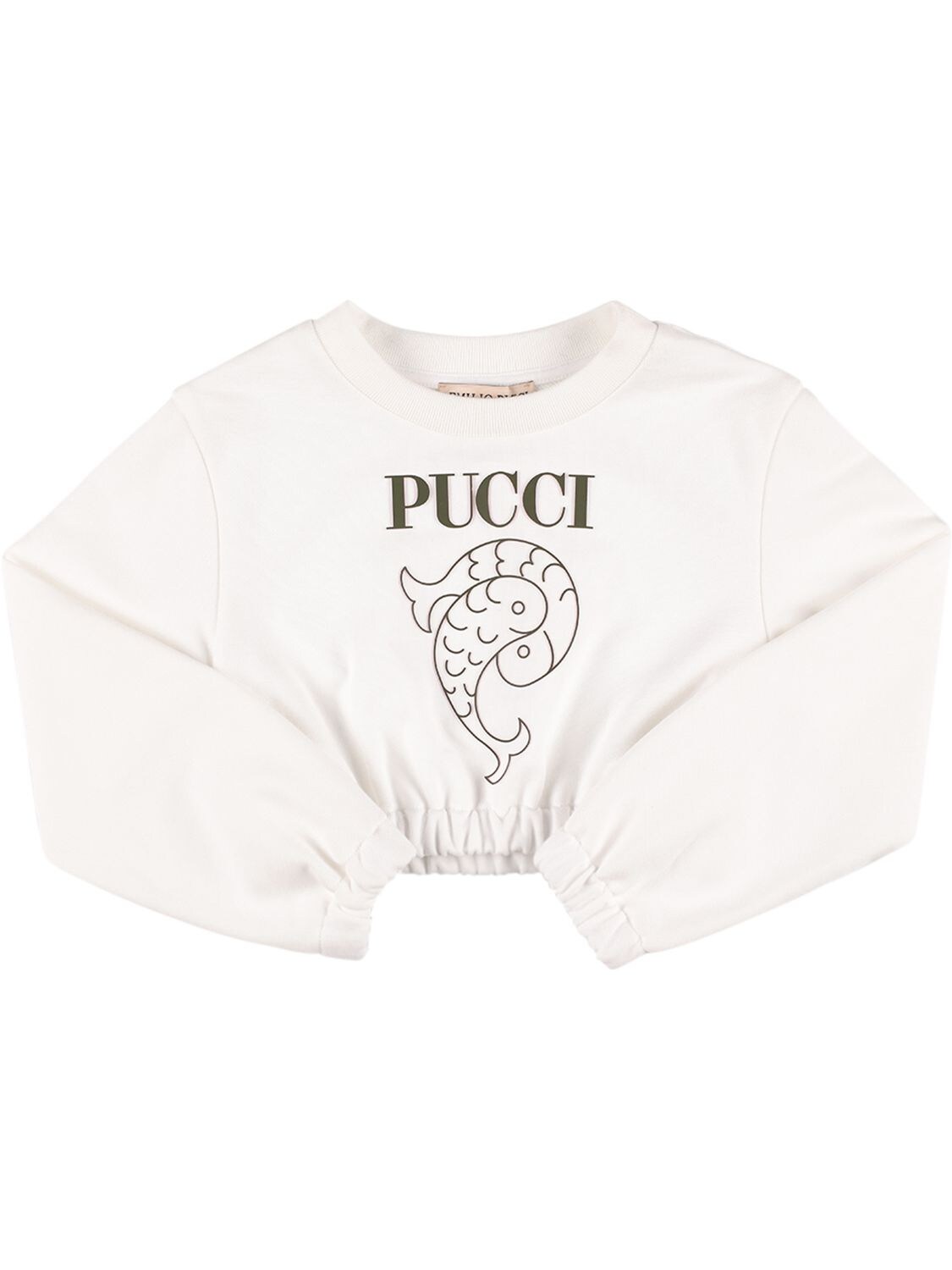 Pucci Kids' Cropped Organic Cotton Sweatshirt W/logo In White,navy