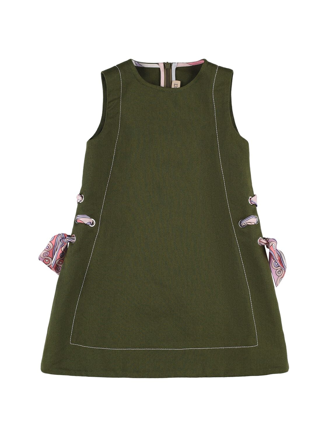 Pucci Kids' Cotton Denim Sleeveless Dress In Military Green