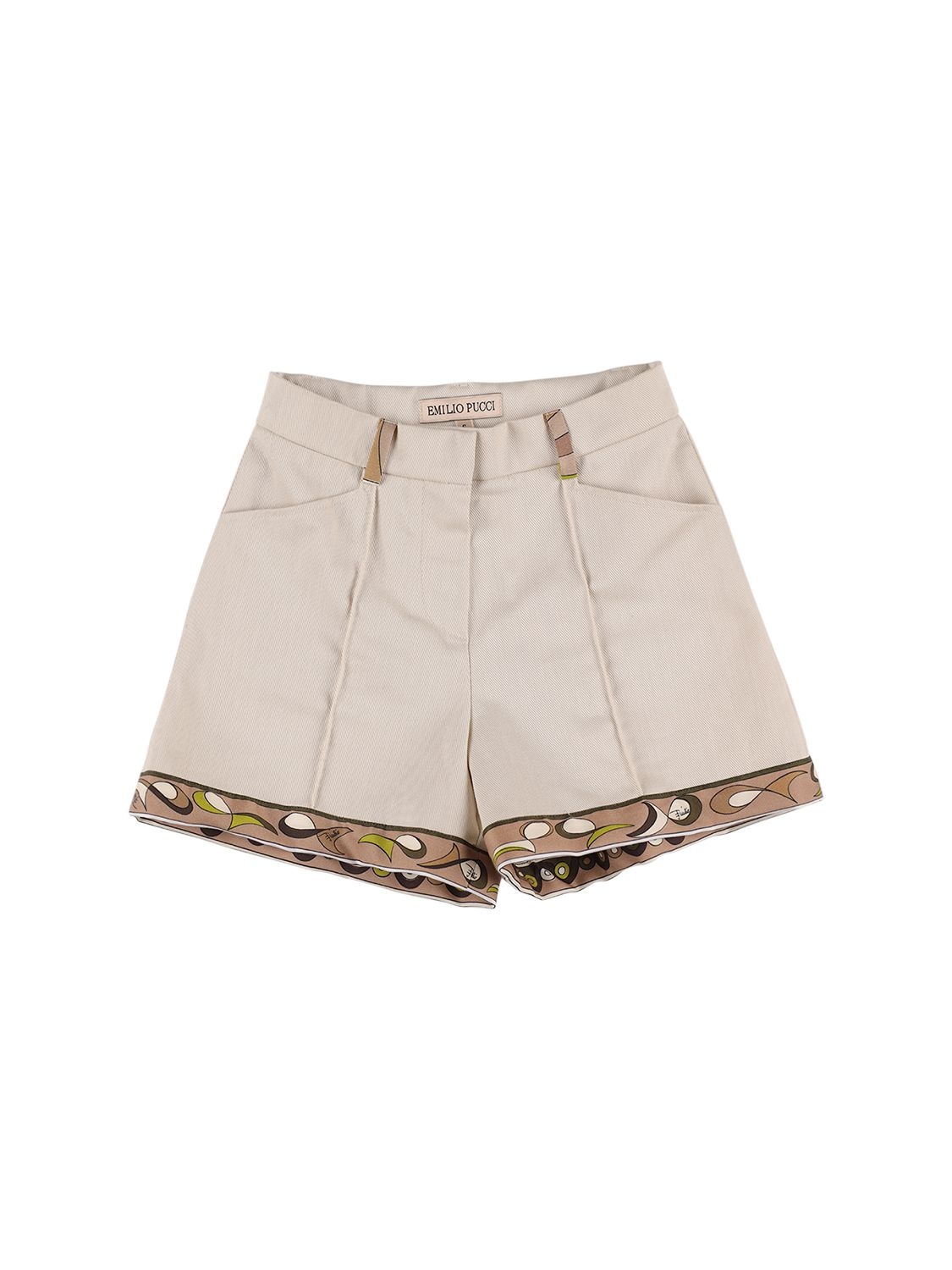 Pucci Kids' Cotton Gabardine Shorts In Beige