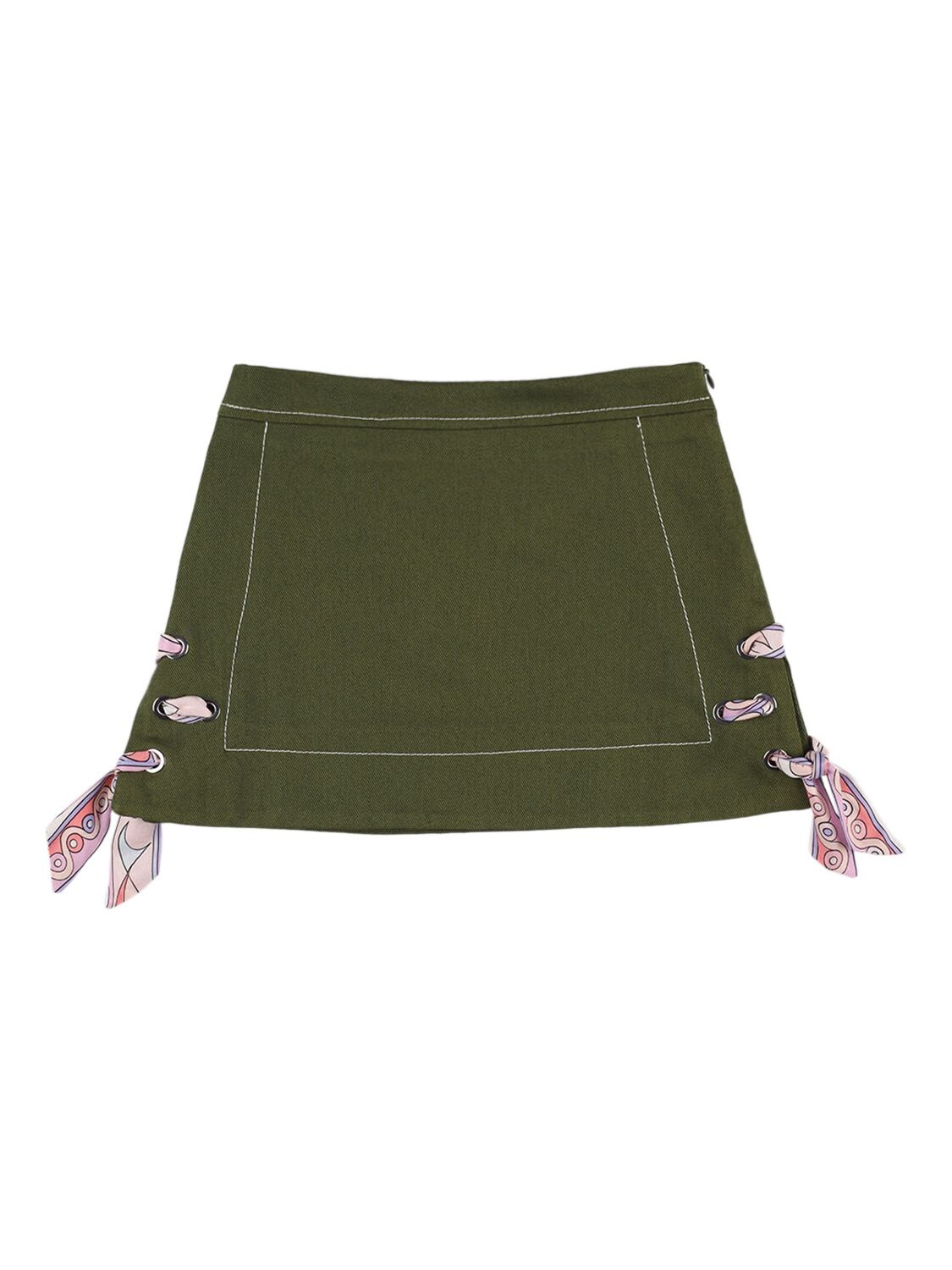 Pucci Kids' Cotton Denim Skirt In Military Green