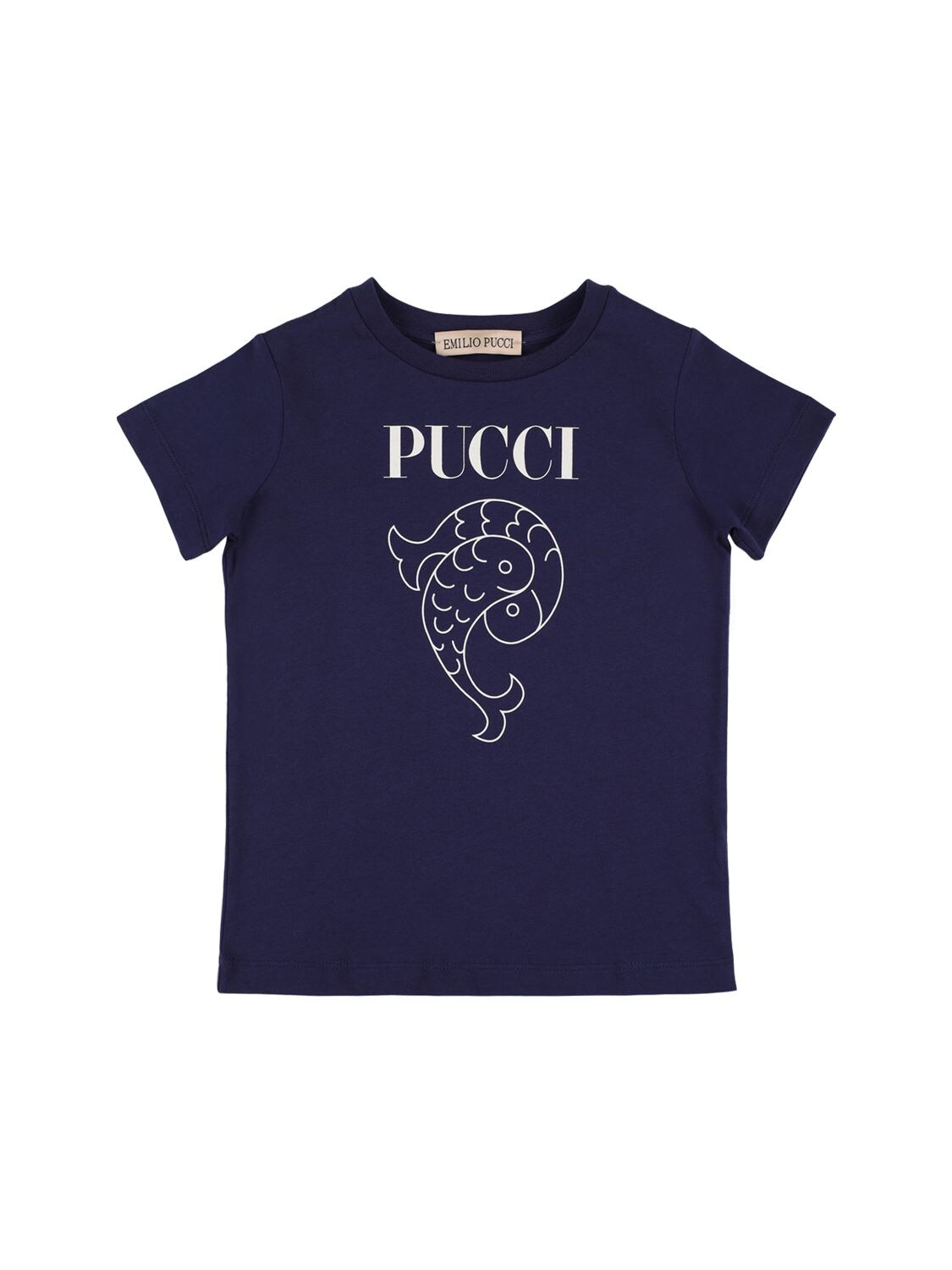 Pucci Kids' Logo Print Cotton Jersey T-shirt In Navy