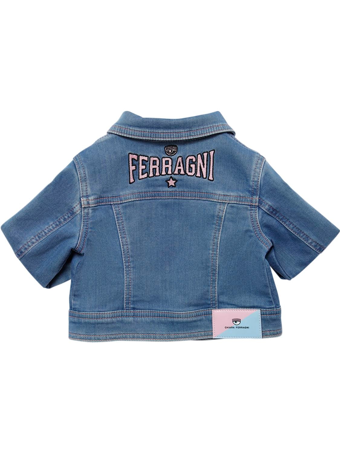 CHIARA FERRAGNI EMBROIDERED LOGO DENIM EFFECT JACKET 