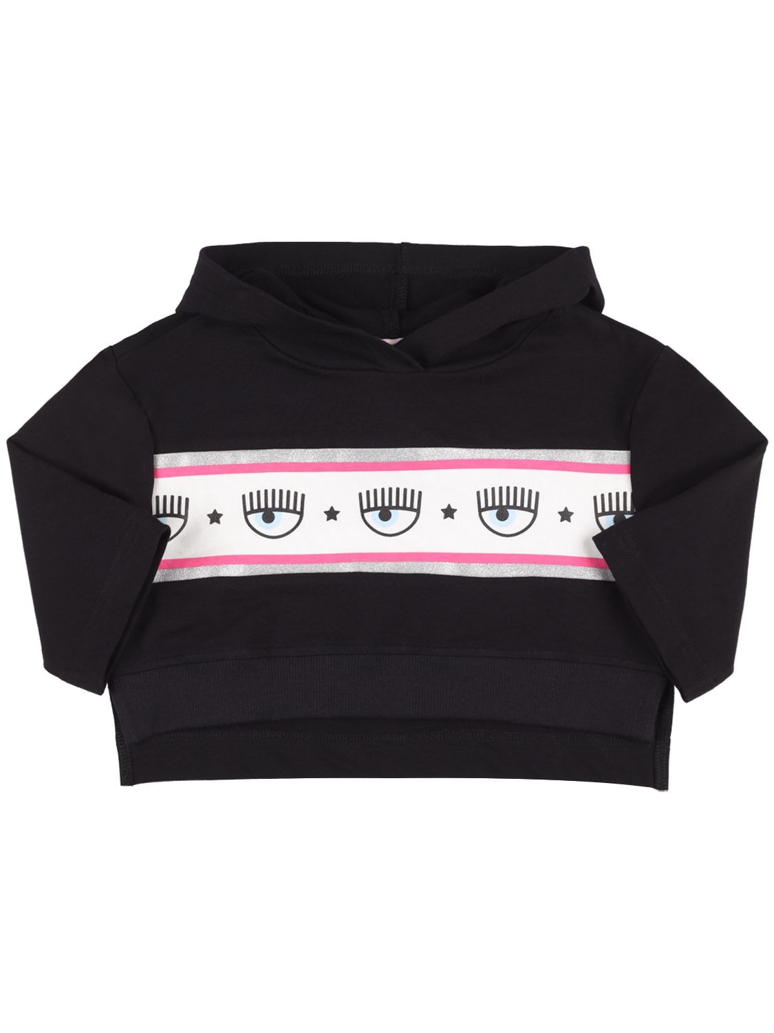 Chiara Ferragni Kids'   Maxi Logomania Cropped Sweatshirt In Black