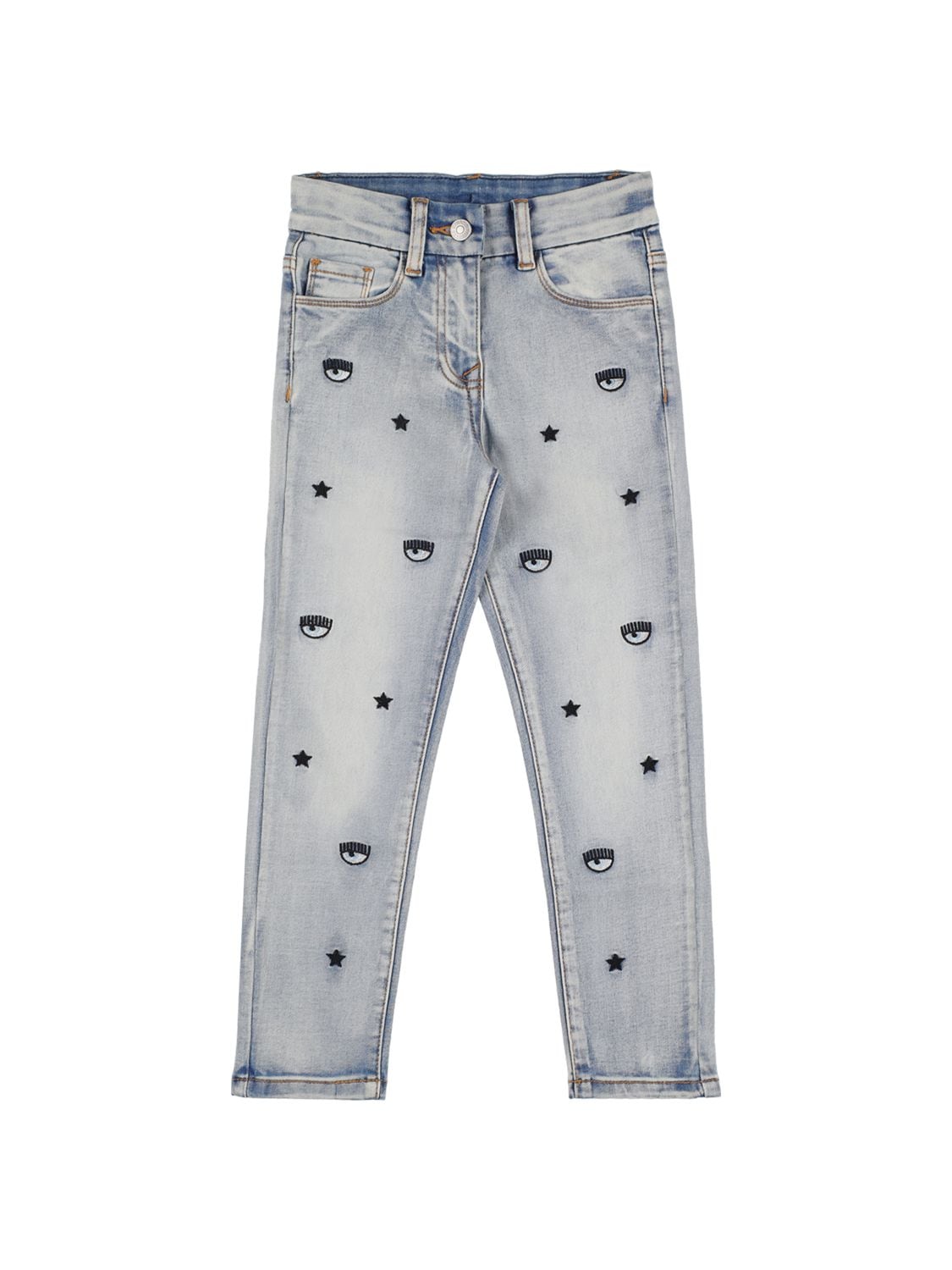 CHIARA FERRAGNI EMBROIDERED LOGO DENIM EFFECT JEANS