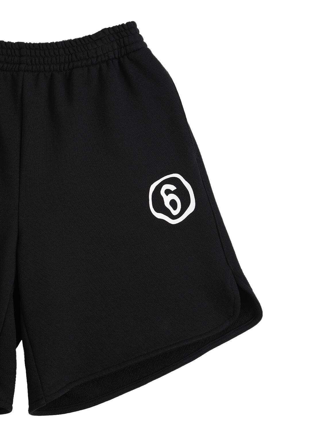 Shop Mm6 Maison Margiela Printed Logo Cotton Sweat Shorts In Black