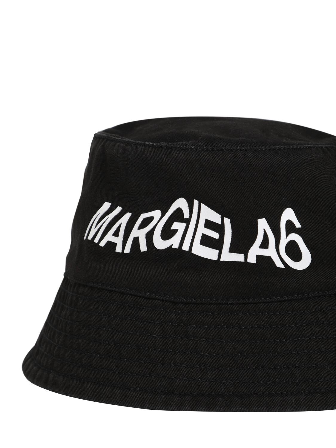 Mm6 Maison Margiela Kids' Logo Print Cotton Bucket Hat In Black