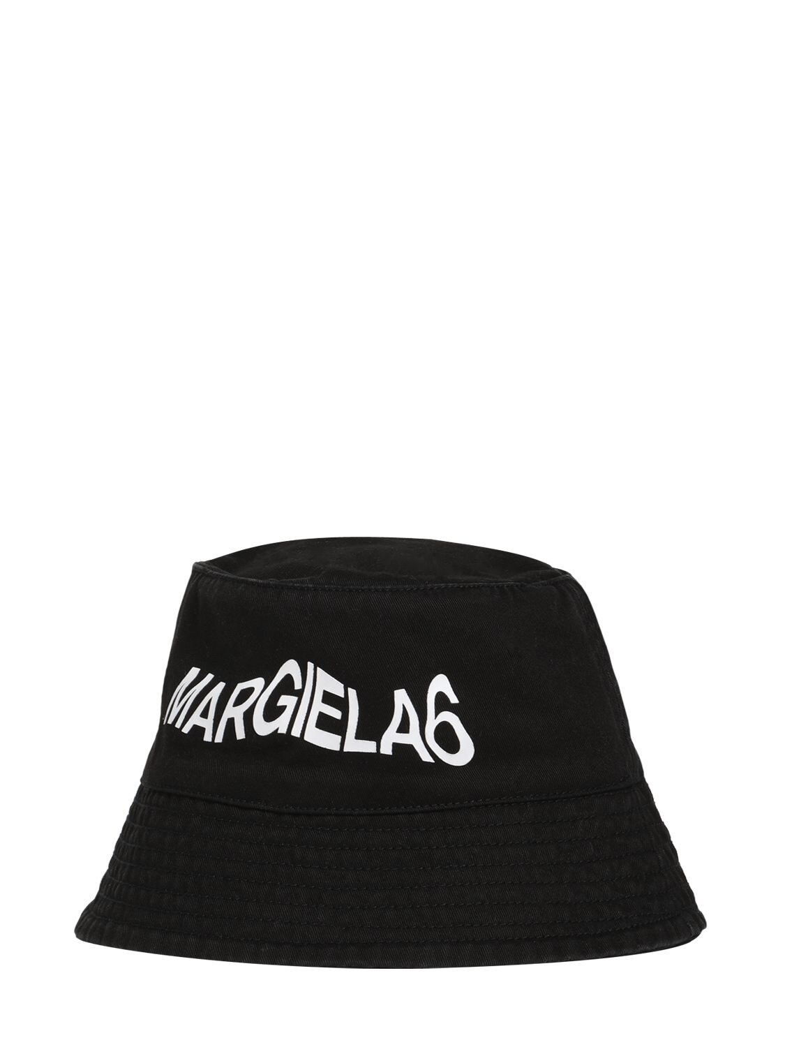 Mm6 Maison Margiela Kids' Logo Print Cotton Bucket Hat In Black