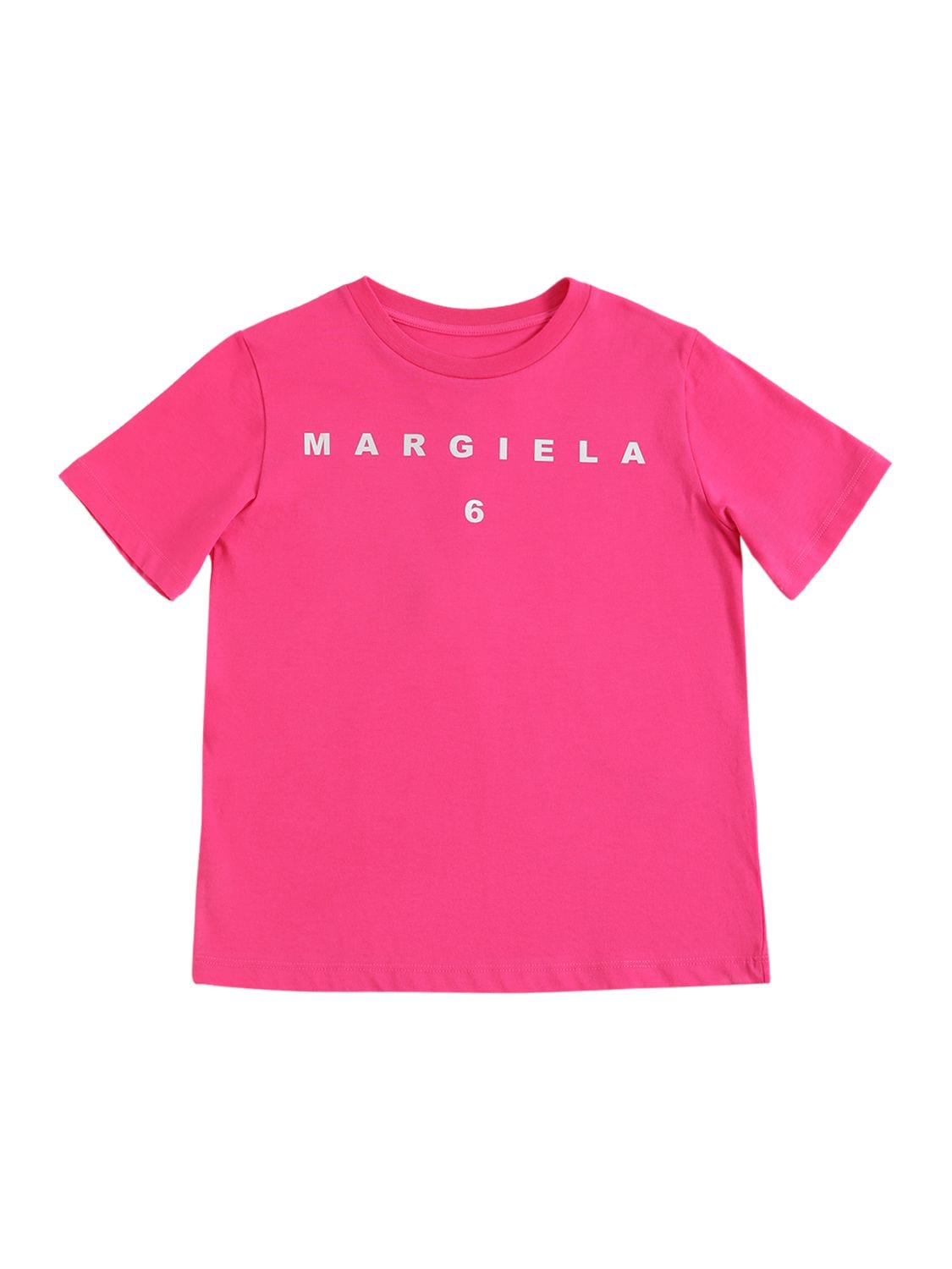 Mm6 Maison Margiela Kids' Cotton Jersey T-shirt W/ Logo In Fuchsia