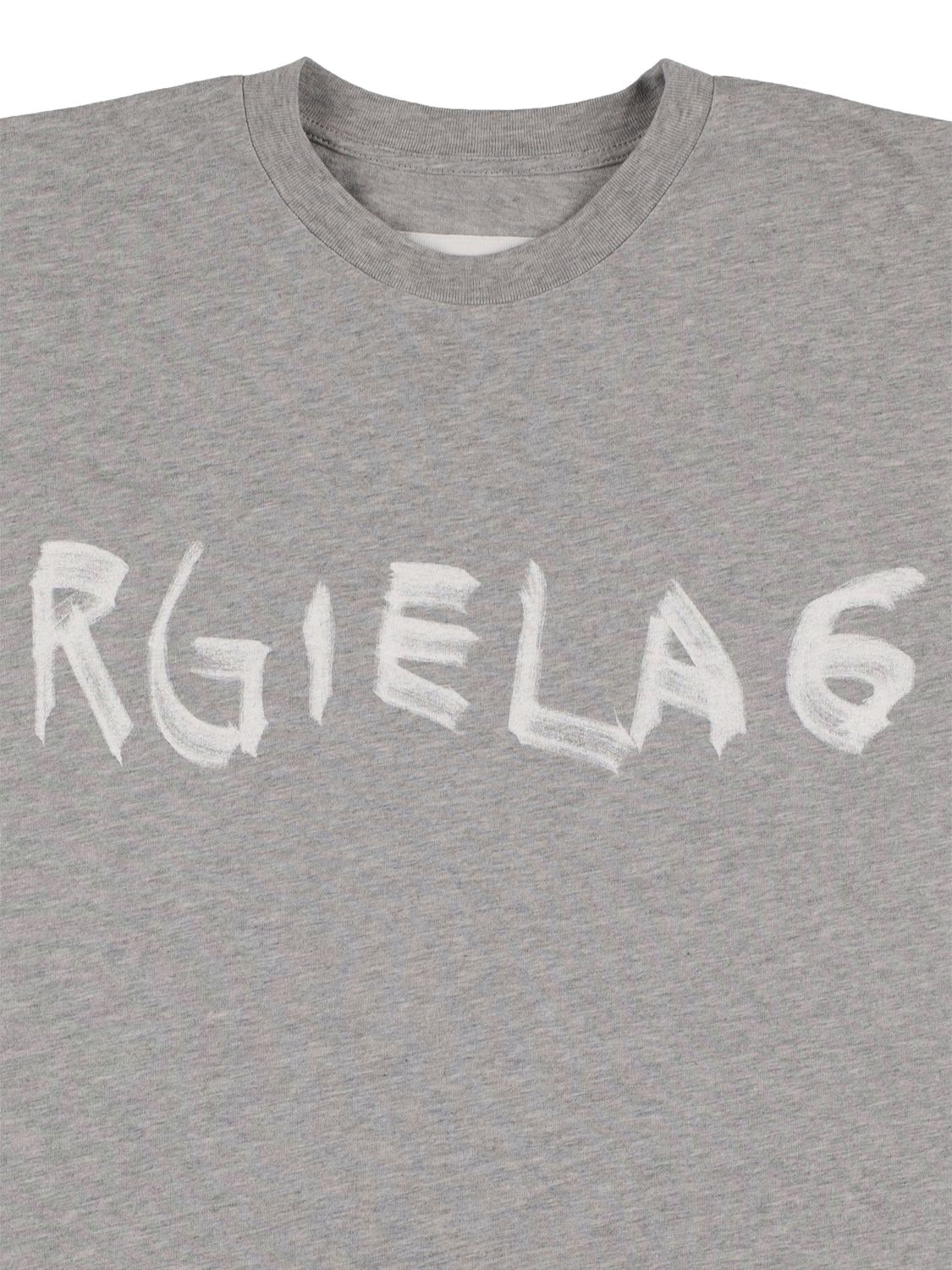 Shop Mm6 Maison Margiela Logo Print Cotton Jersey T-shirt In 灰色