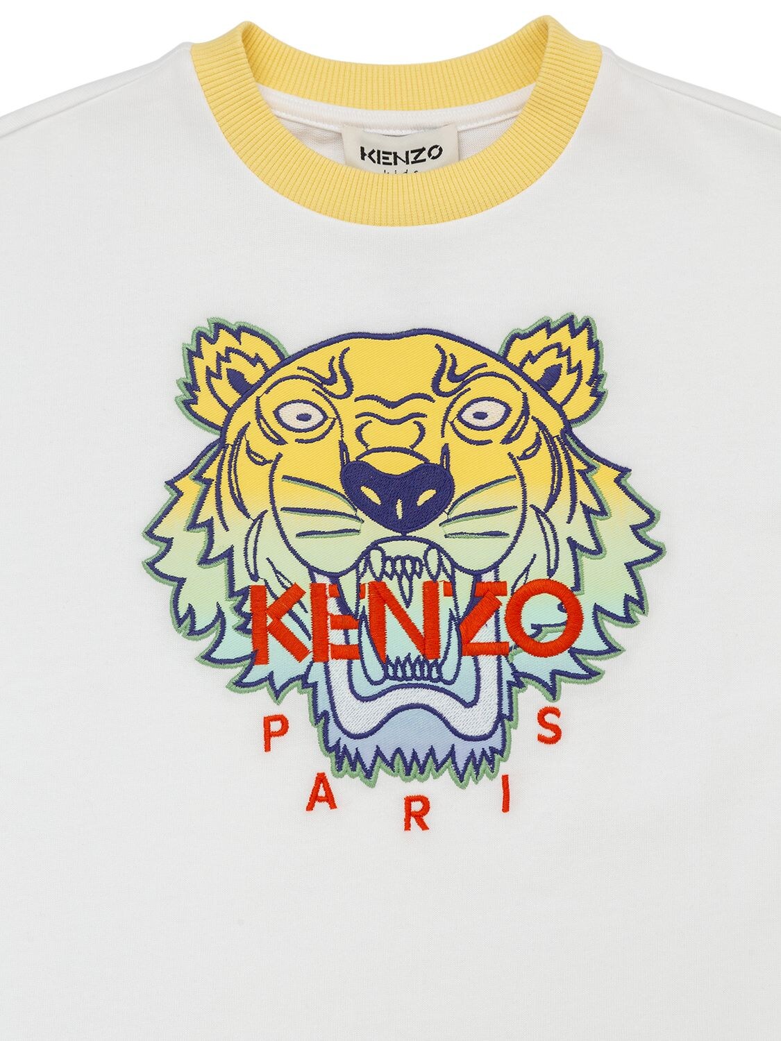 Tiger Print Cotton T Shirt in White - Kenzo Kids