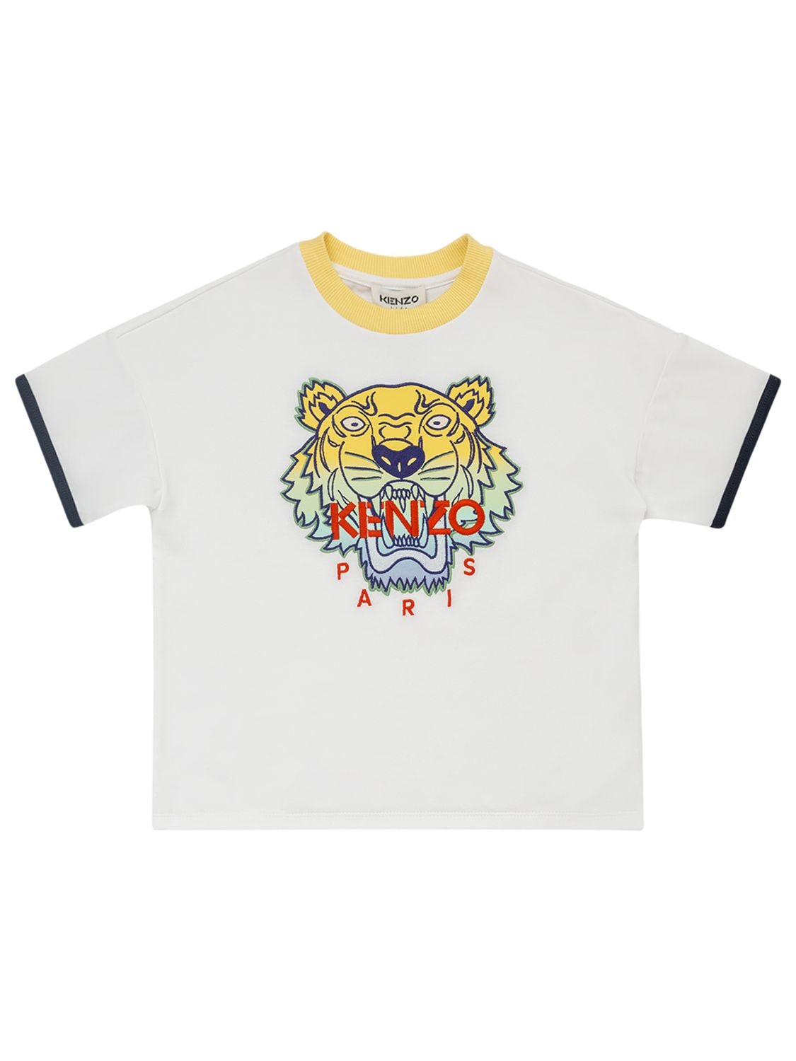 Tiger Print Cotton T Shirt in White - Kenzo Kids