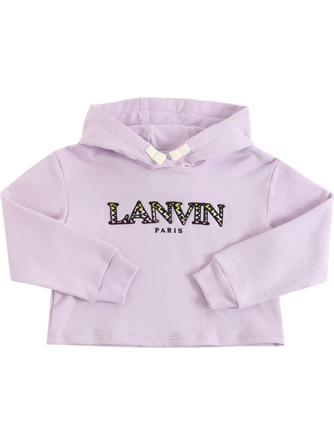 Lanvin Kids' Embroidered Logo Crop Cotton Sweatshirt In Violet