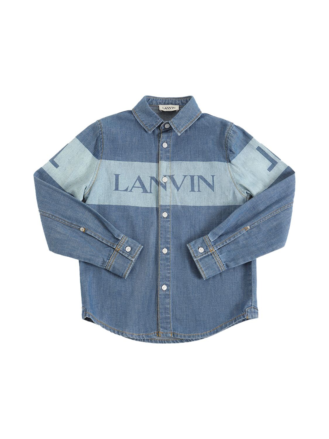 Lanvin Kids' Logo Print Organic Cotton Shirt In Denim