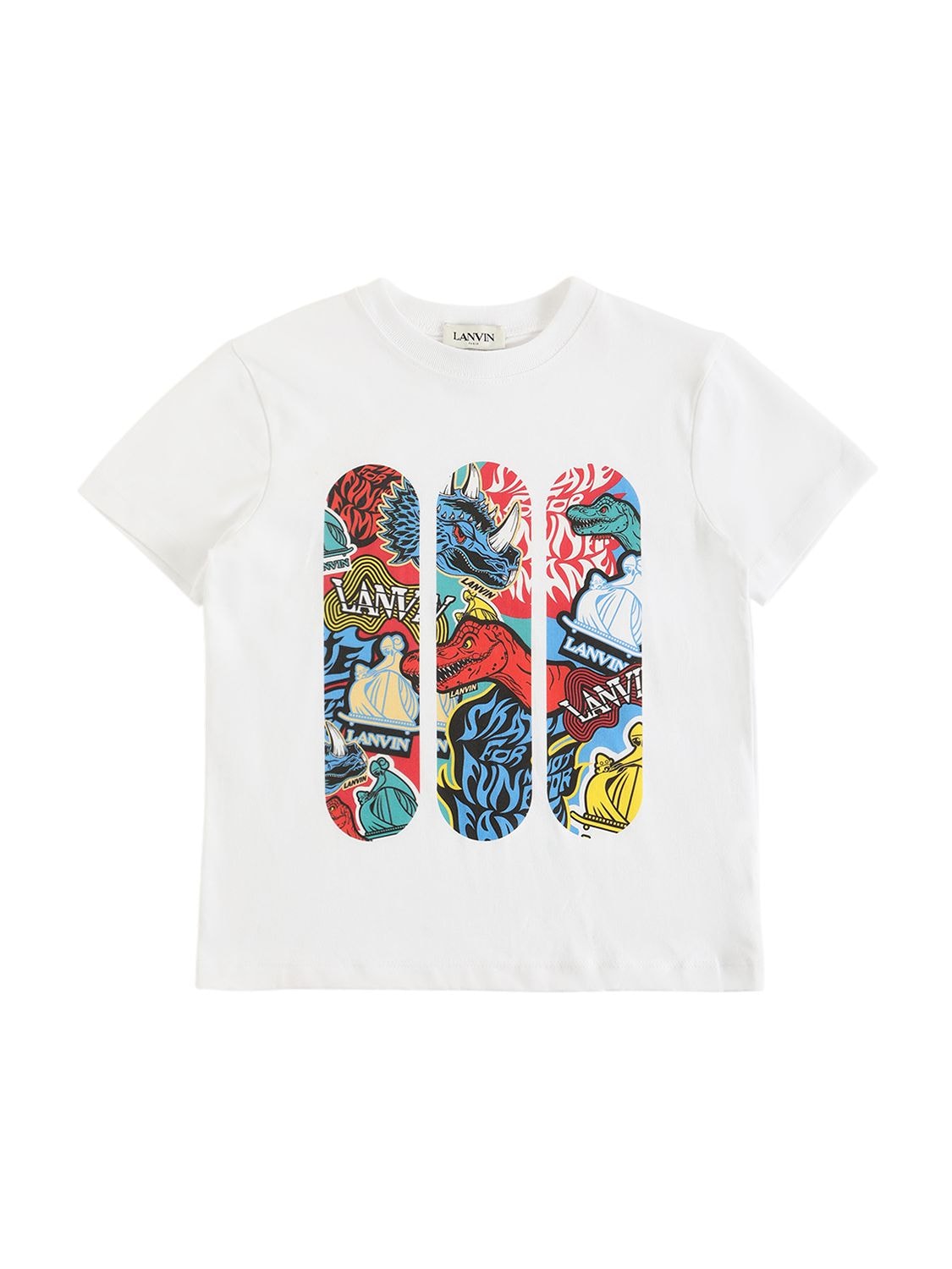 Lanvin Kids' Printed Cotton Jersey S/s T-shirt In White