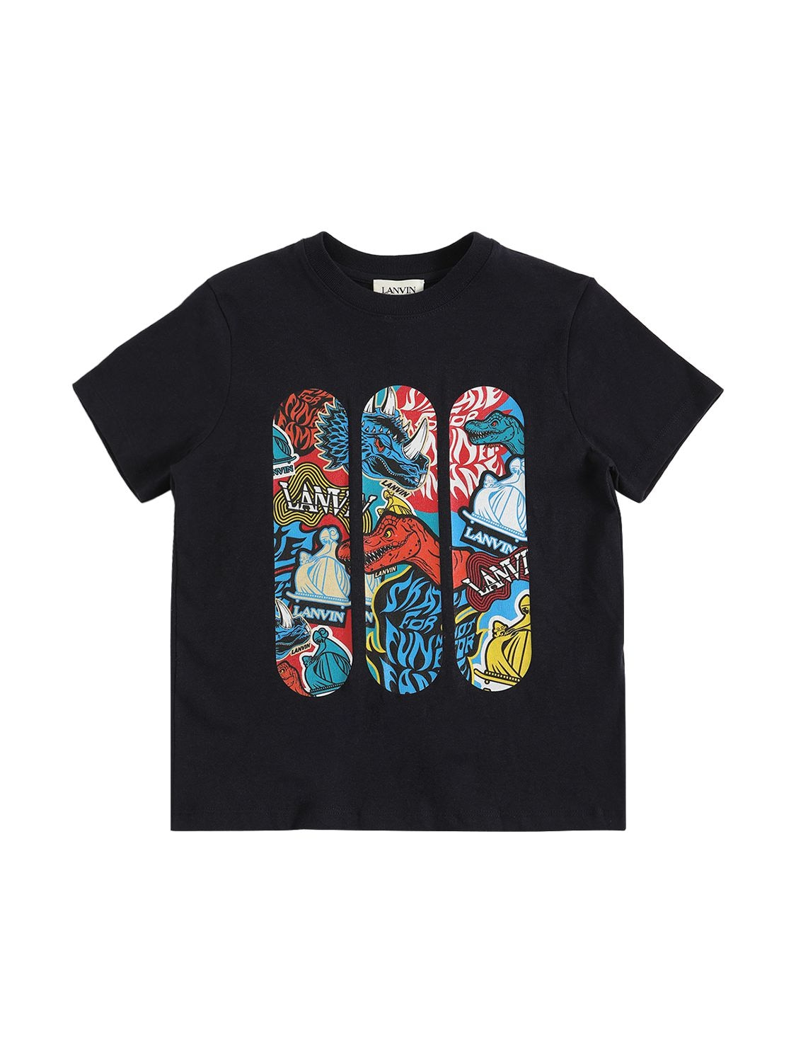 Lanvin Kids' Printed Cotton Jersey S/s T-shirt In Navy