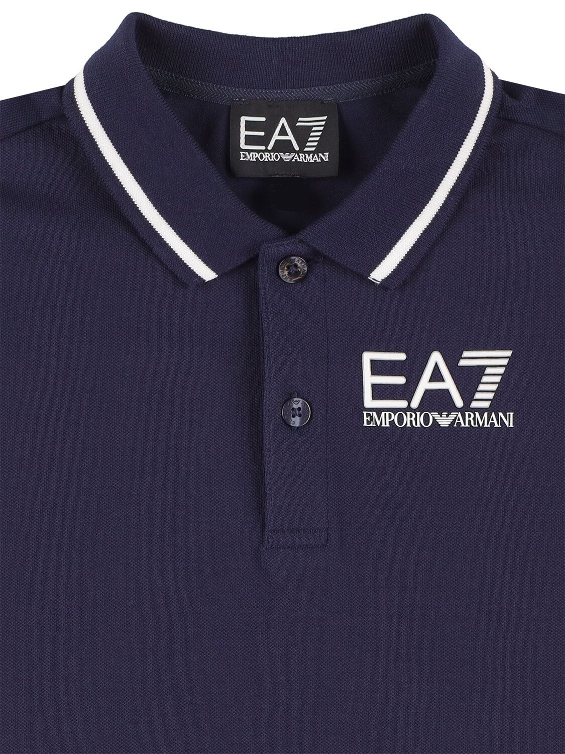 Ea7 Emporio Armani Teen Boys Blue Cotton Logo Polo Shirt In Navy