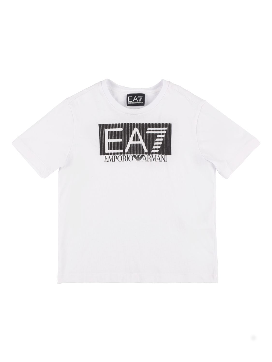 Ea7 Kids' Logo Cotton Jersey T-shirt In White