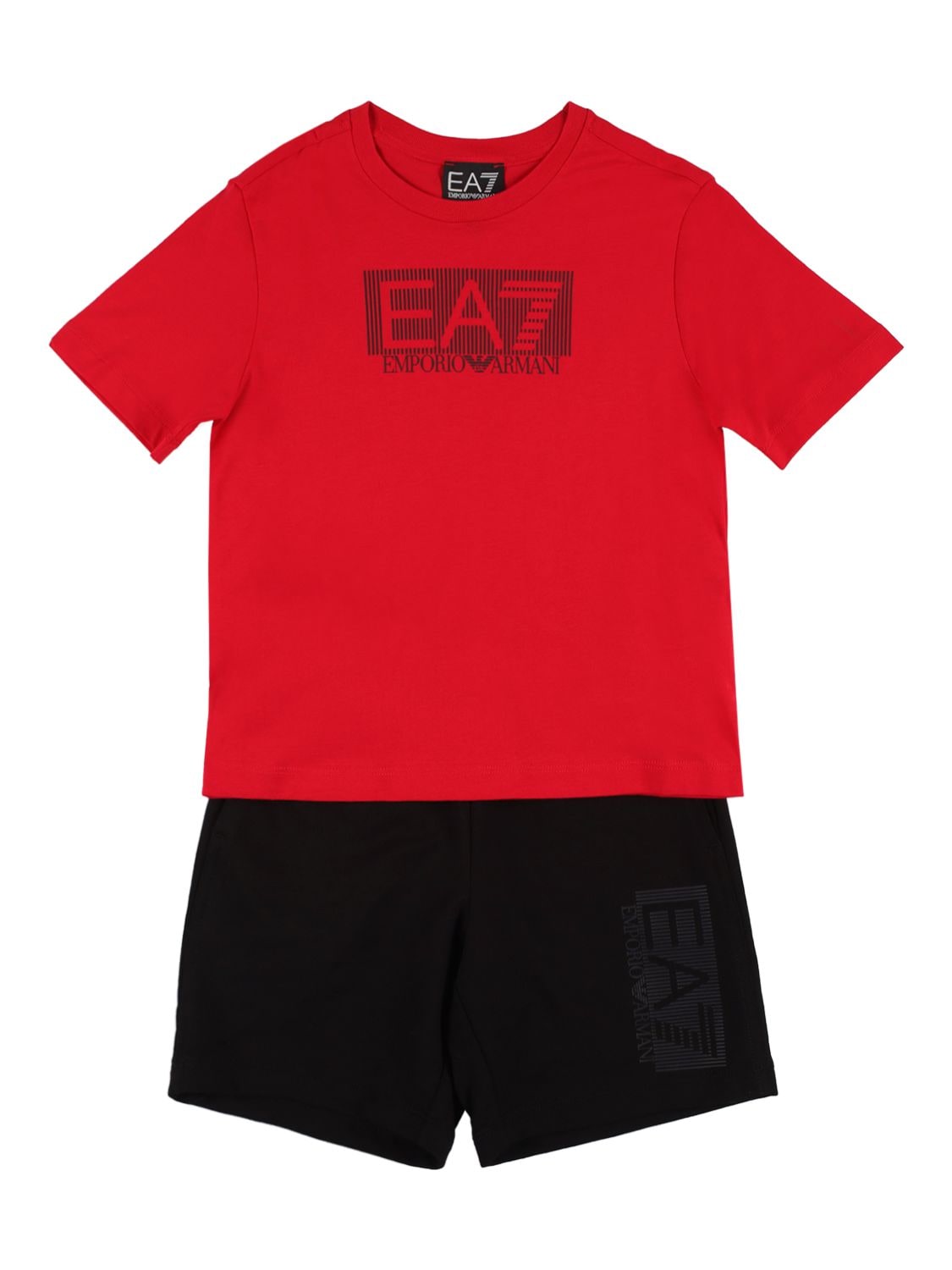 Ea7 Kids' Logo Cotton Jersey T-shirt & Shorts In Red,black