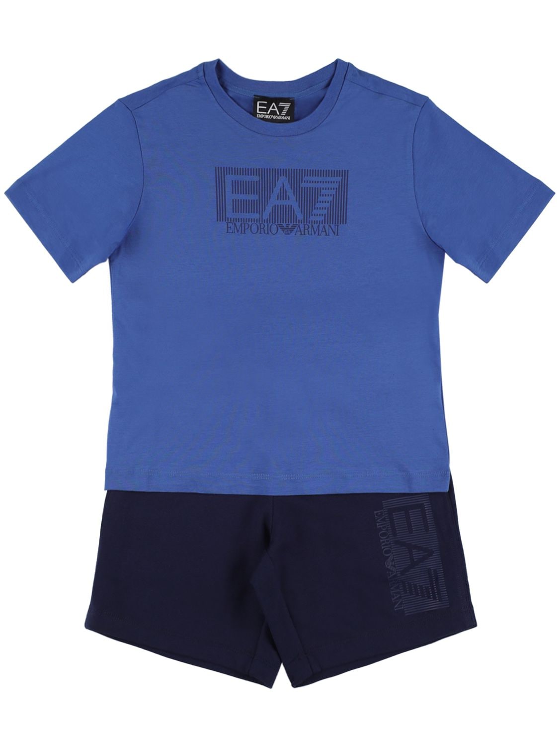 Ea7 Kids' Logo Cotton Jersey T-shirt & Shorts In Blue,navy