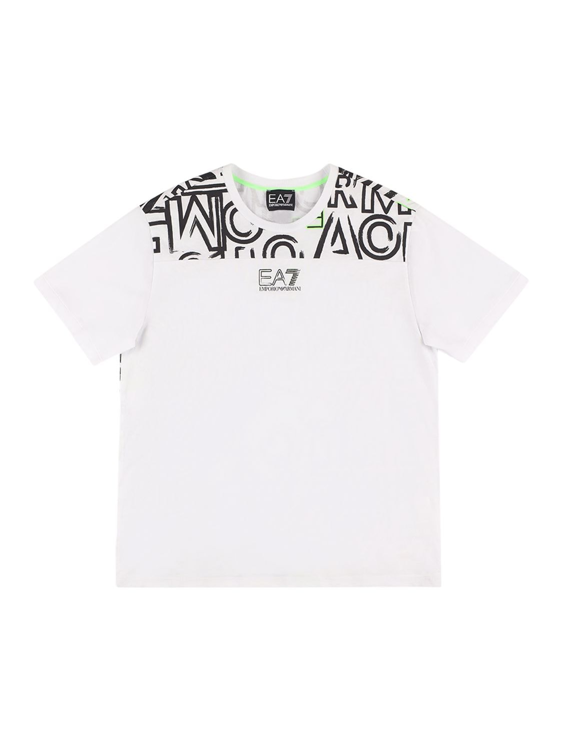 Ea7 Kids' Printed Cotton Jersey T-shirt In White