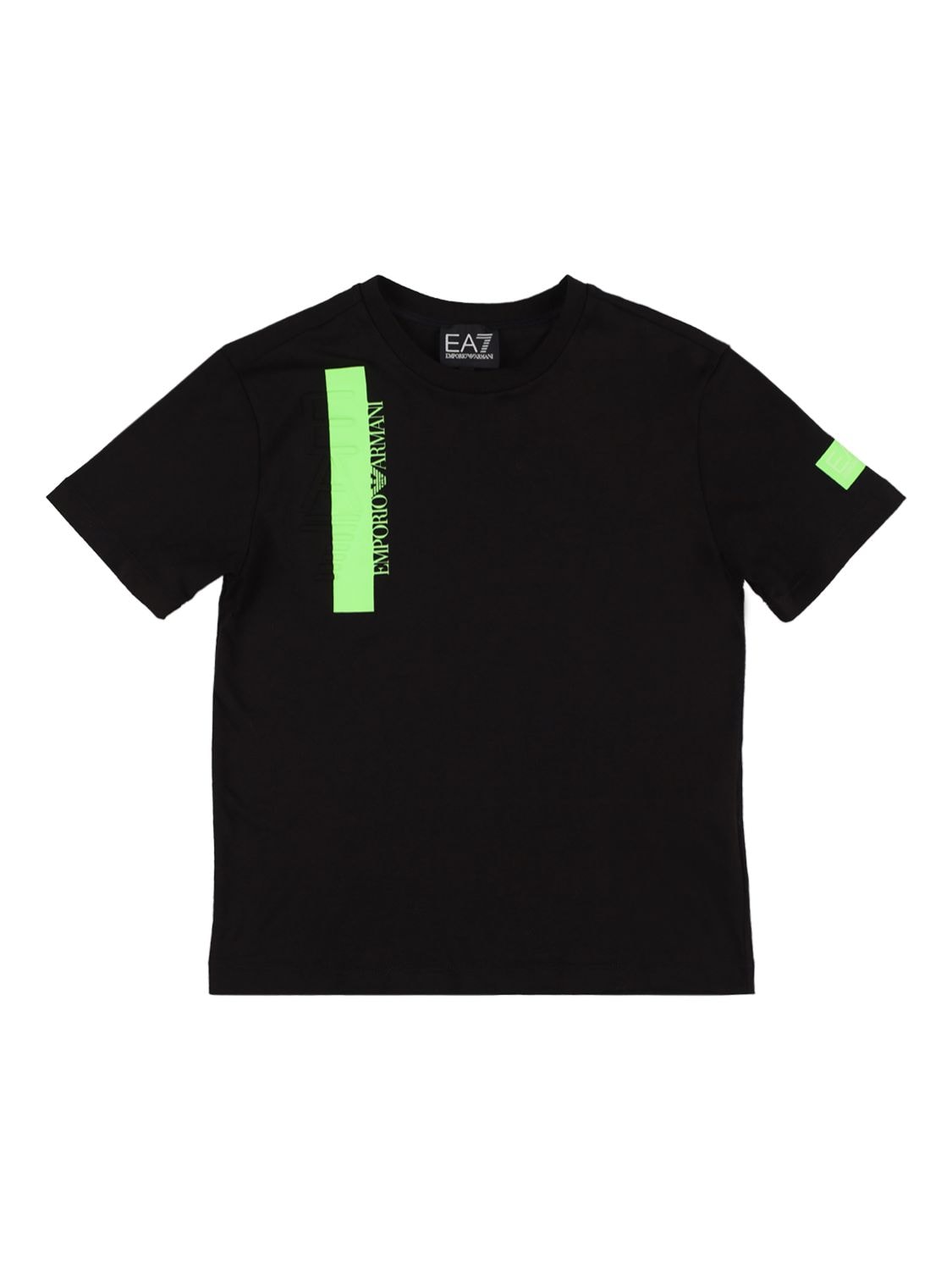 Ea7 Kids' Logo Cotton Jersey T-shirt In Black