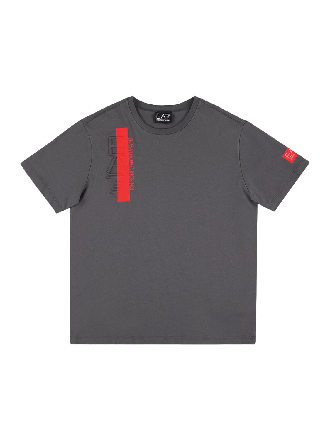 Ea7 Kids' Logo Cotton Jersey T-shirt In Dark Grey