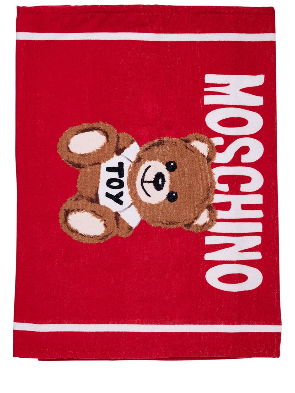 Moschino Toy Print Cotton Terry Beach Towel In Red