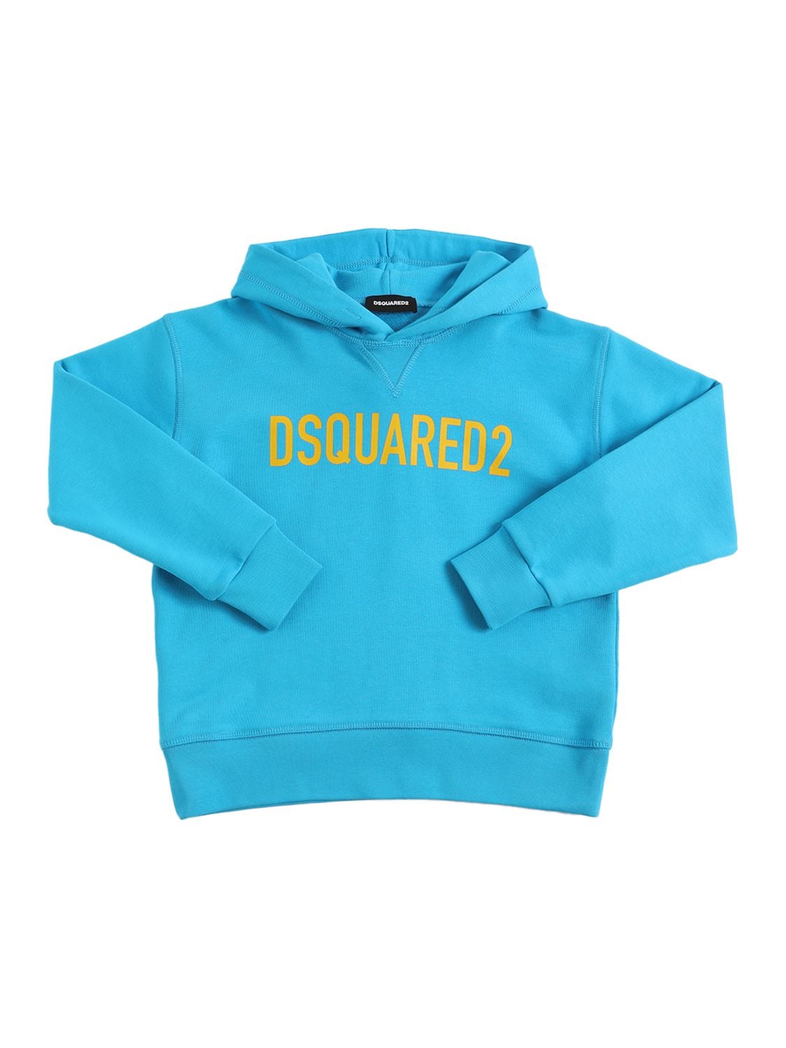Dsquared2 Kids' Cotton Sweatshirt Hoodie W/ Logo In Light Blue
