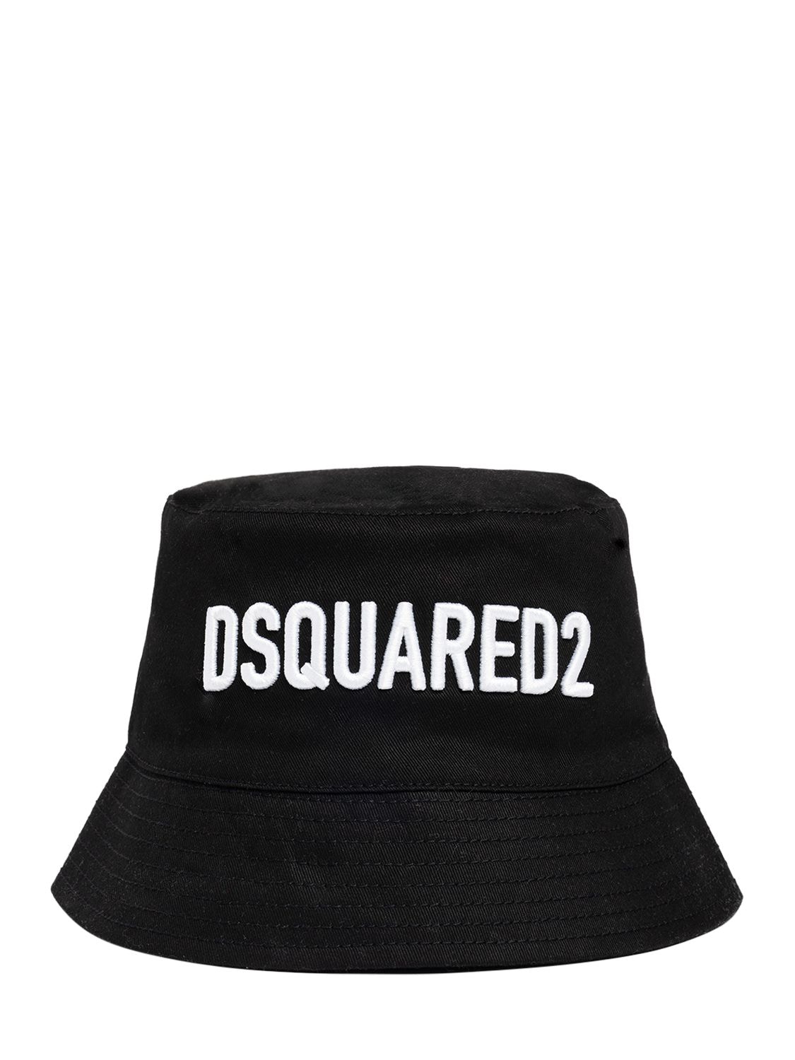 Dsquared2 Kids' Cotton Gabardine Bucket Hat In Black
