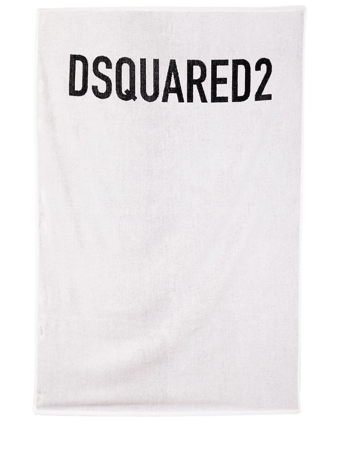 Dsquared2 Kids' Logo Print Cotton Terry Beach Towel In White