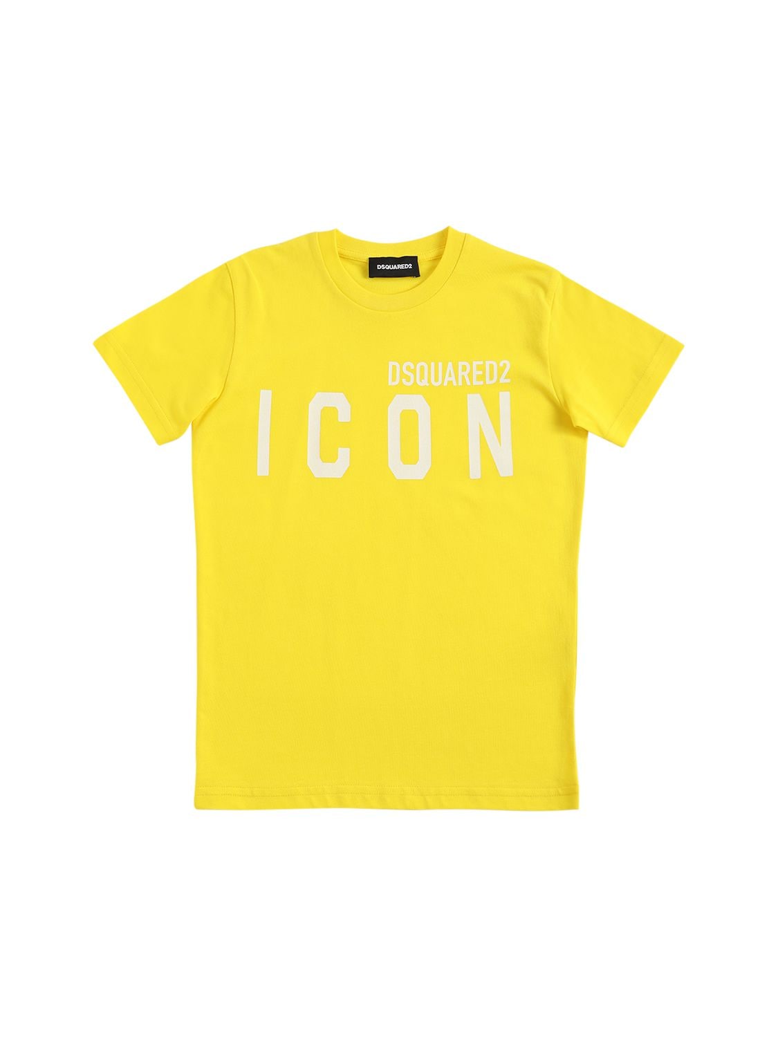 Dsquared2 Kids' Icon Print Cotton Jersey T-shirt In Yellow