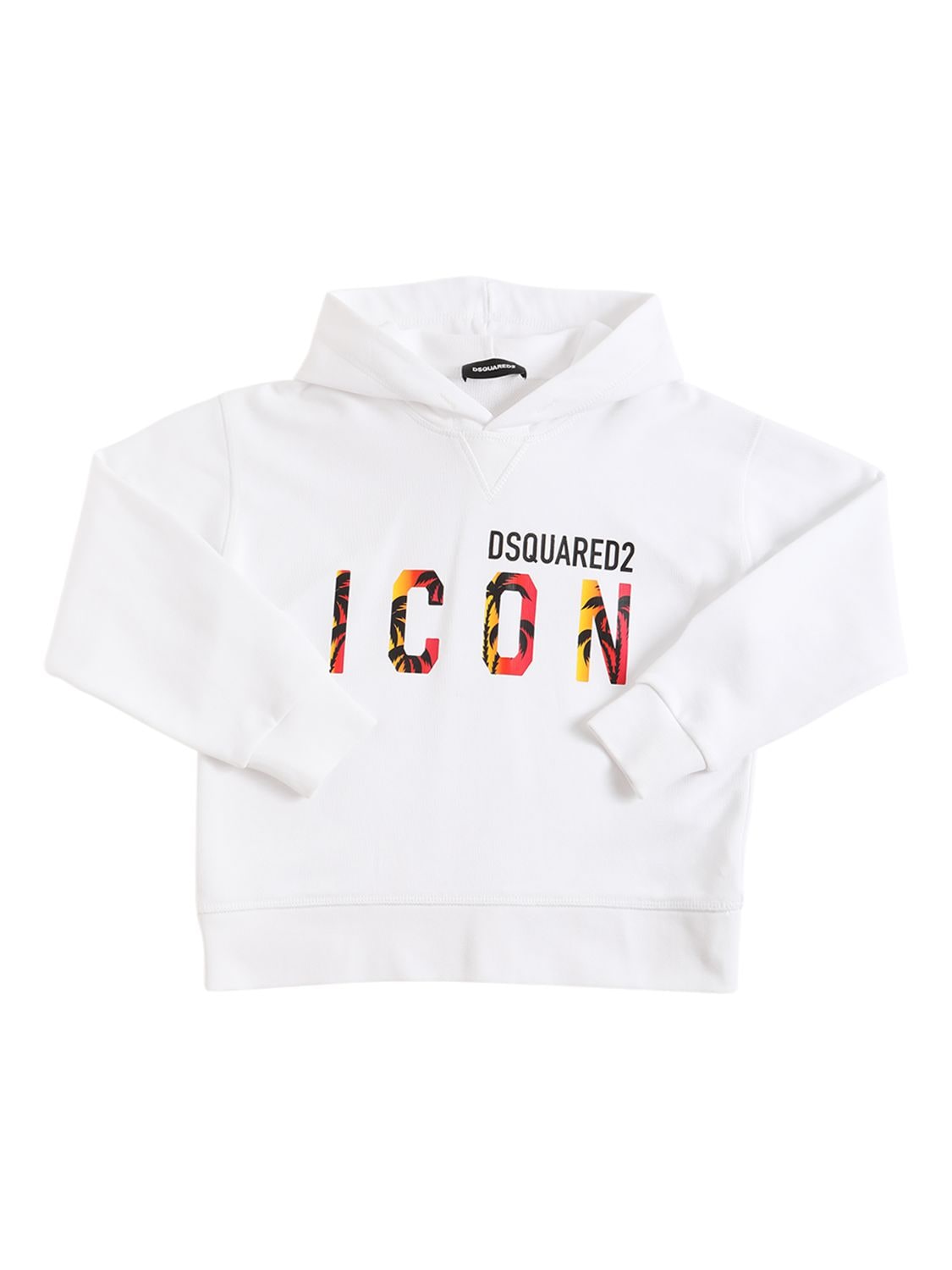 Shop Dsquared2 Icon Logo Print Cotton Hoodie In White
