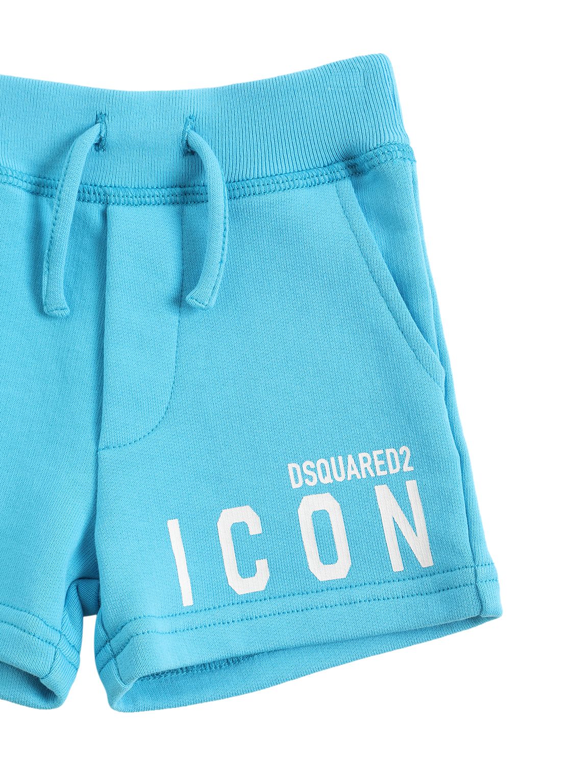 Shop Dsquared2 Logo Print Cotton Sweat Shorts In Light Blue