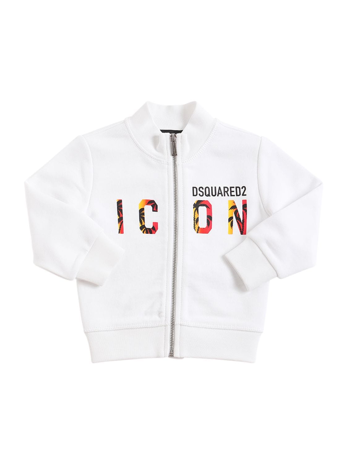 Dsquared2 Kids' Logo Print Zip-up Cotton Sweatshirt In White