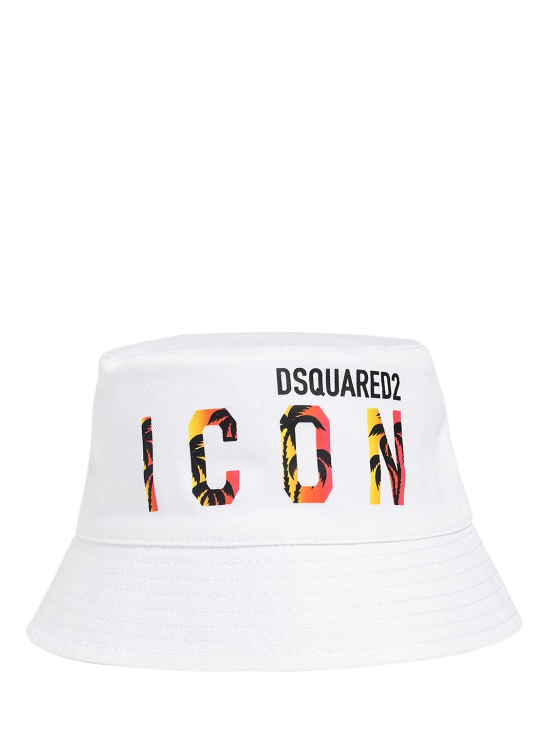 Dsquared2 Kids' Logo Print Cotton Gabardine Bucket Hat In White