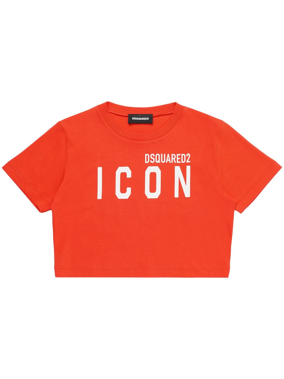 Dsquared2 Kids' Logo Print Cropped Jersey T-shirt In Red