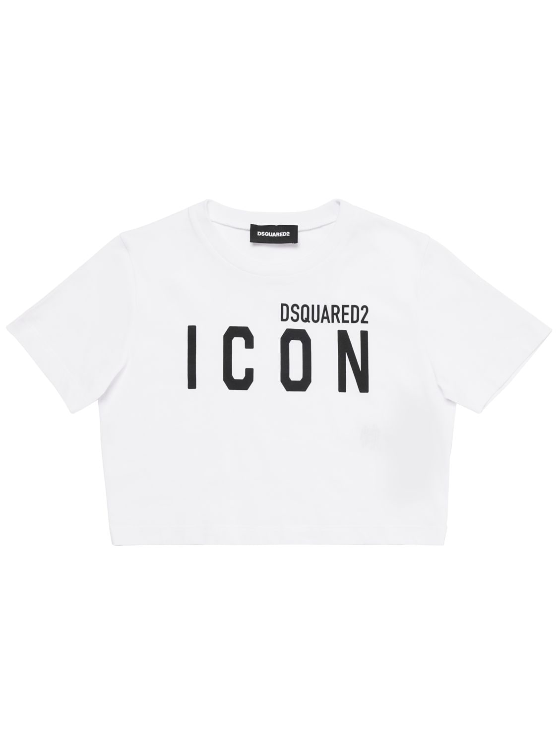 Dsquared2 Kids' Logo Print Cropped Jersey T-shirt In White