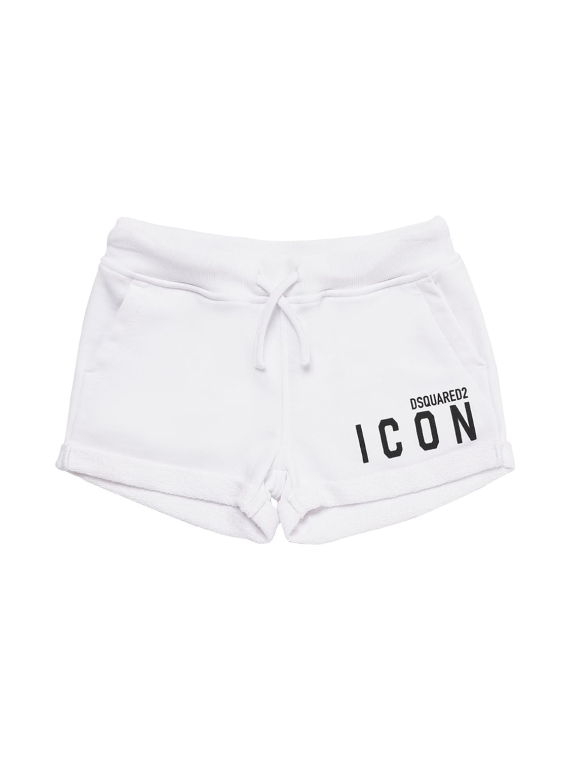 Dsquared2 Kids' Logo Print Cotton Sweat Shorts In White