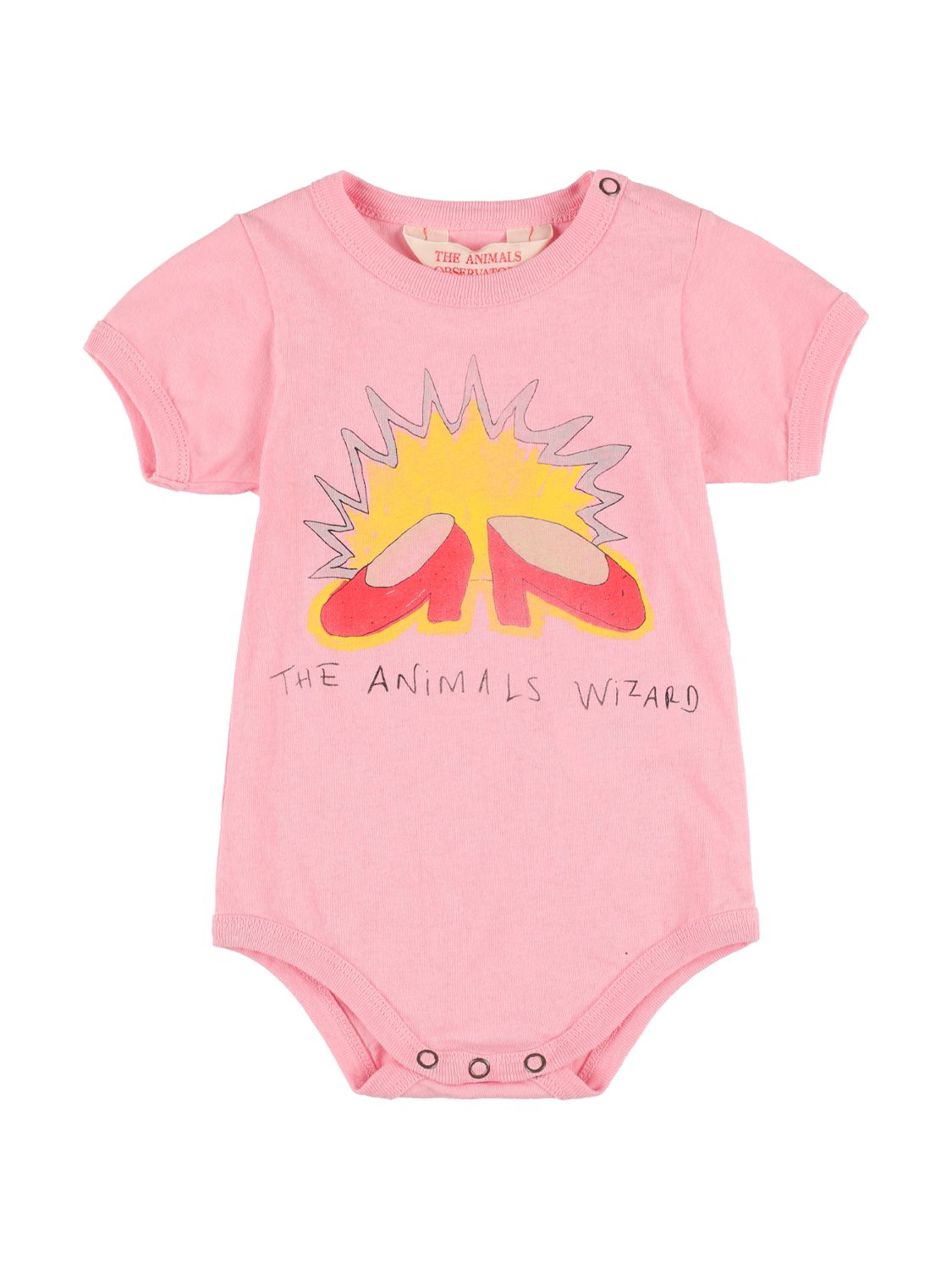 The Animals Observatory Printed Cotton Jersey Bodysuit In Pink