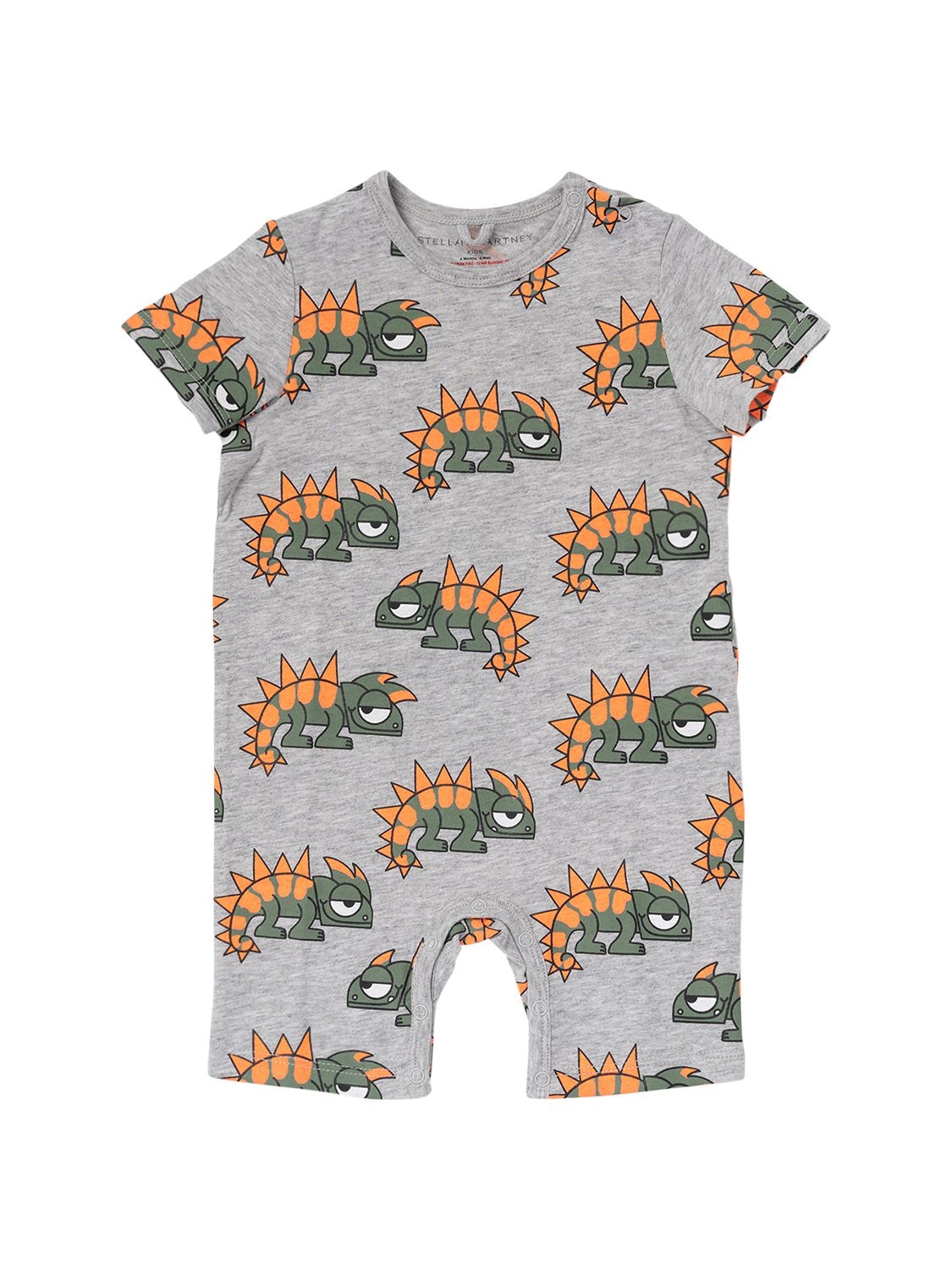Stella Mccartney Babies' Chameleon Print Organic Cotton Romper In Grey