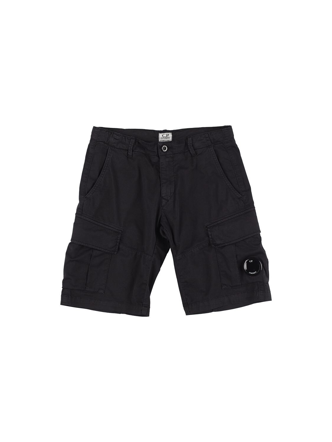 C.p. Company Kids' Stretch Cotton Gabardine Cargo Shorts In Black