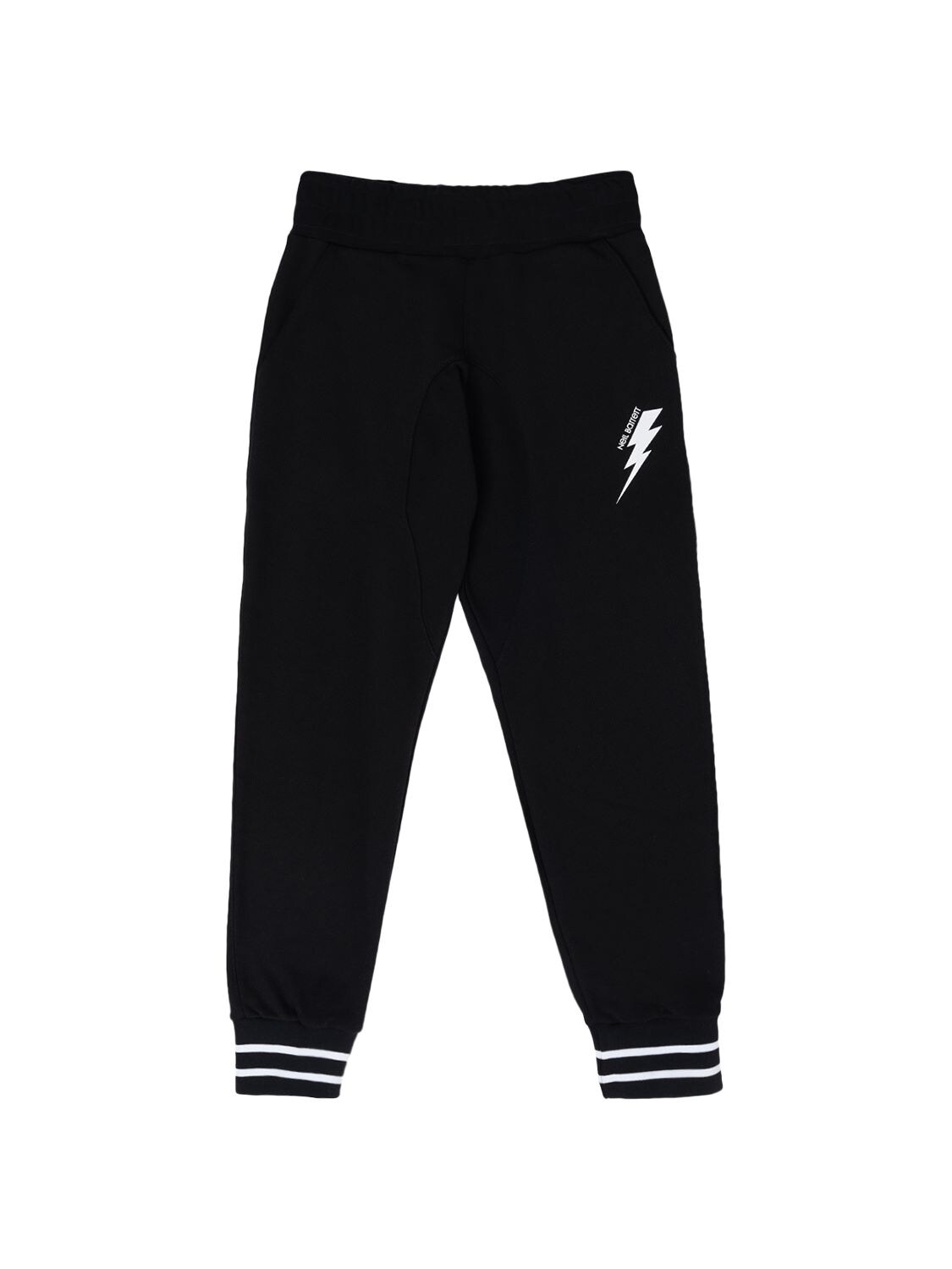 Neil Barrett Kids' Thunder Print Cotton Sweatpants In Black