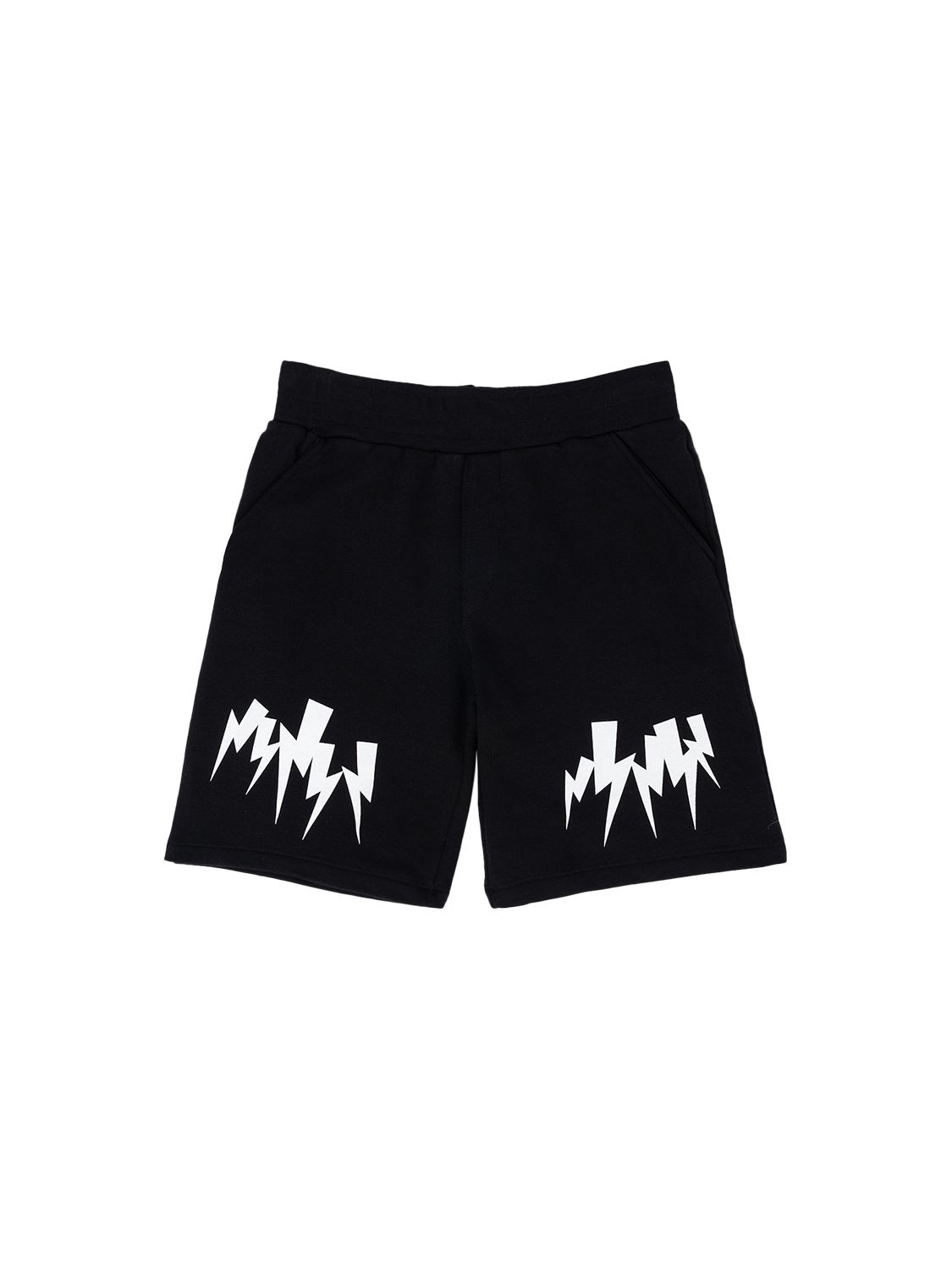 Neil Barrett Kids' Thunder Print Cotton Sweat Shorts In Black