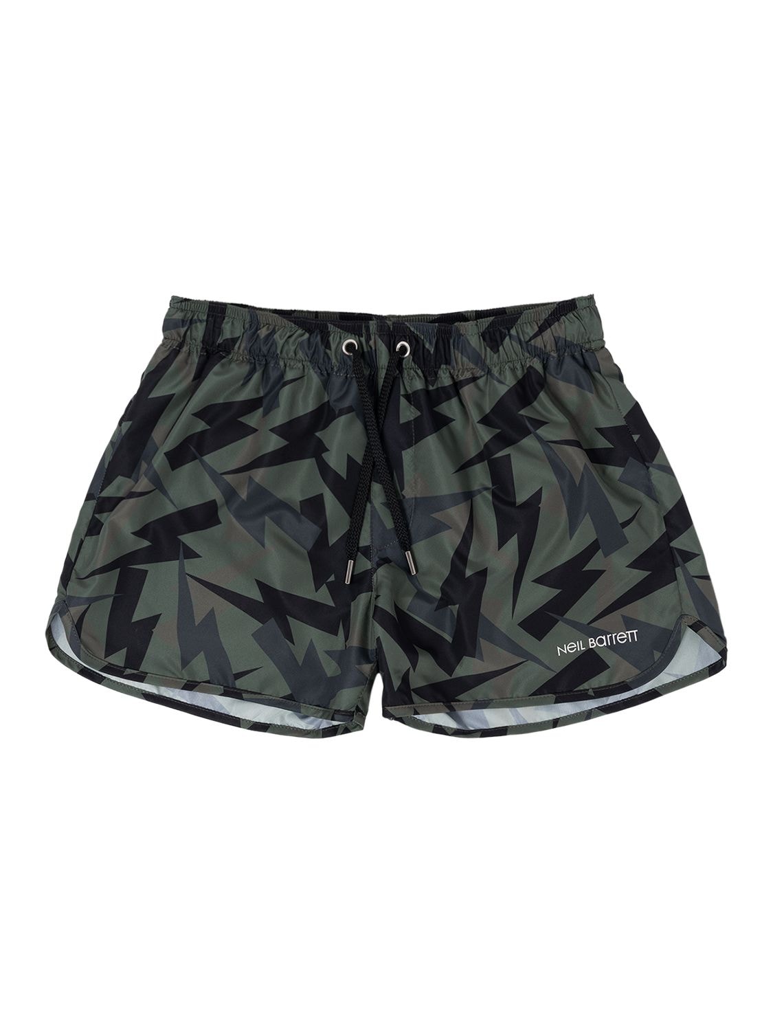 Neil Barrett Kids' Camouflage Print Nylon Swim Shorts In Verde Militare
